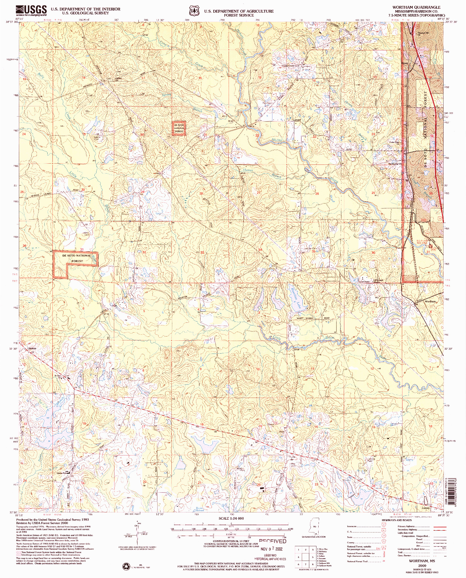 USGS 1:24000-SCALE QUADRANGLE FOR WORTHAM, MS 2000