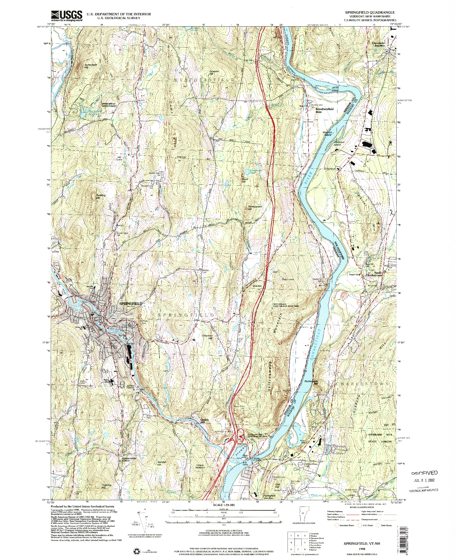 USGS 1:24000-SCALE QUADRANGLE FOR SPRINGFIELD, VT 1998