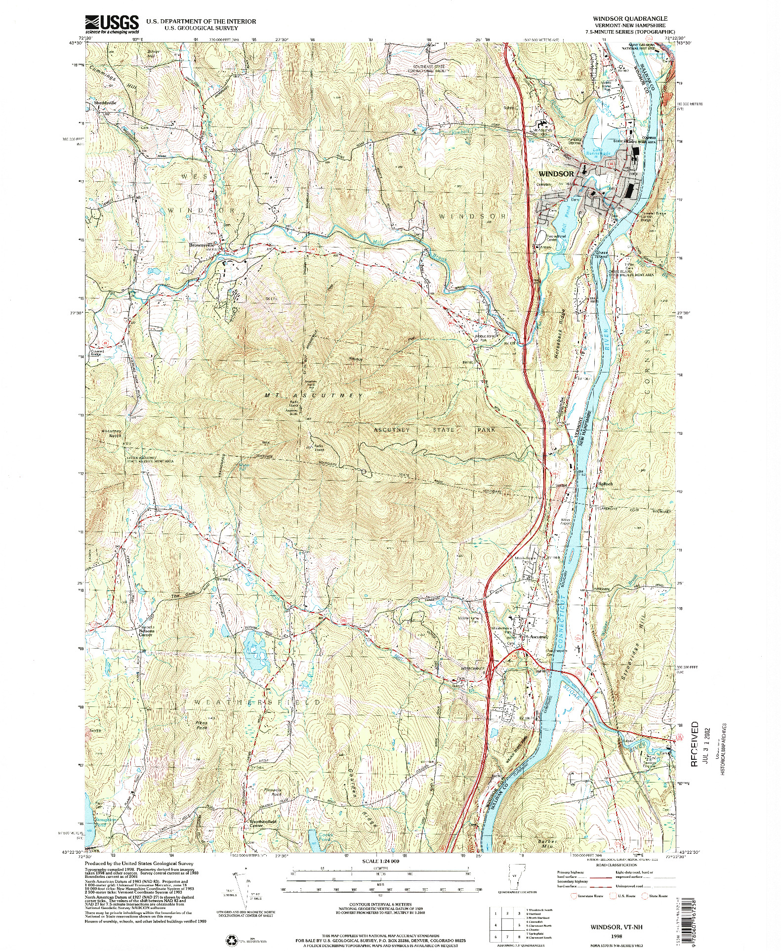 USGS 1:24000-SCALE QUADRANGLE FOR WINDSOR, VT 1998