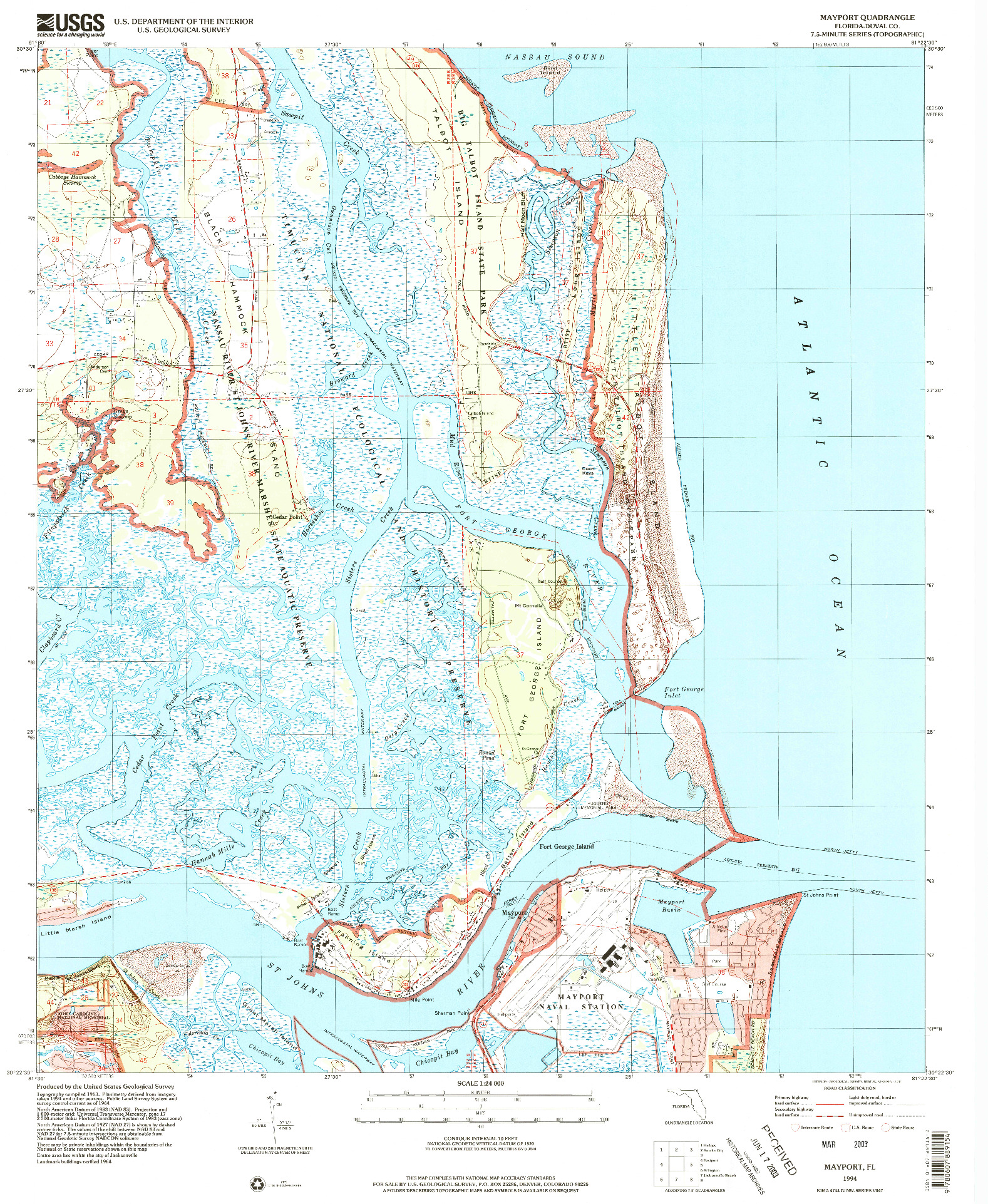 USGS 1:24000-SCALE QUADRANGLE FOR MAYPORT, FL 1994