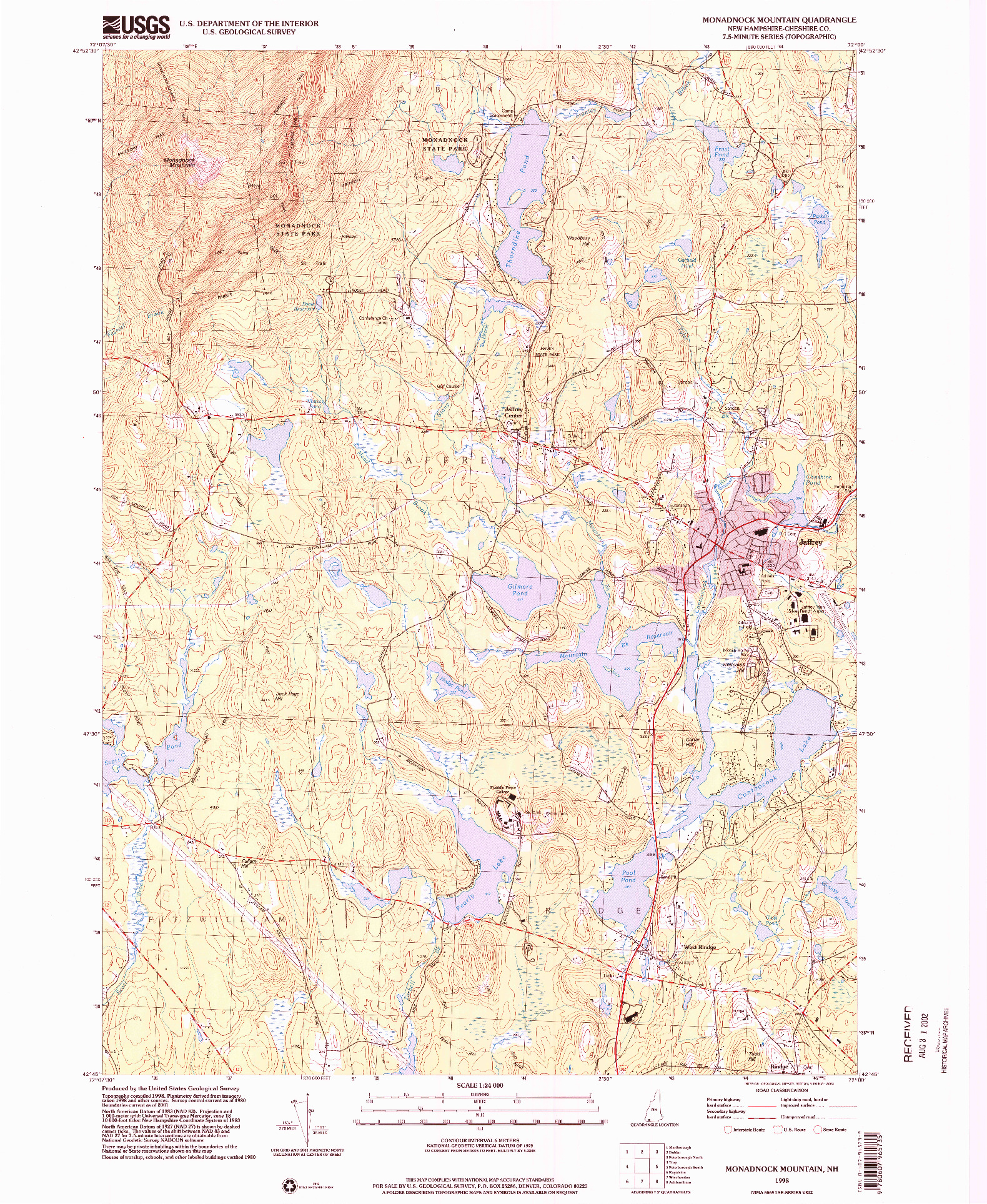 USGS 1:24000-SCALE QUADRANGLE FOR MONADNOCK MOUNTAIN, NH 1998