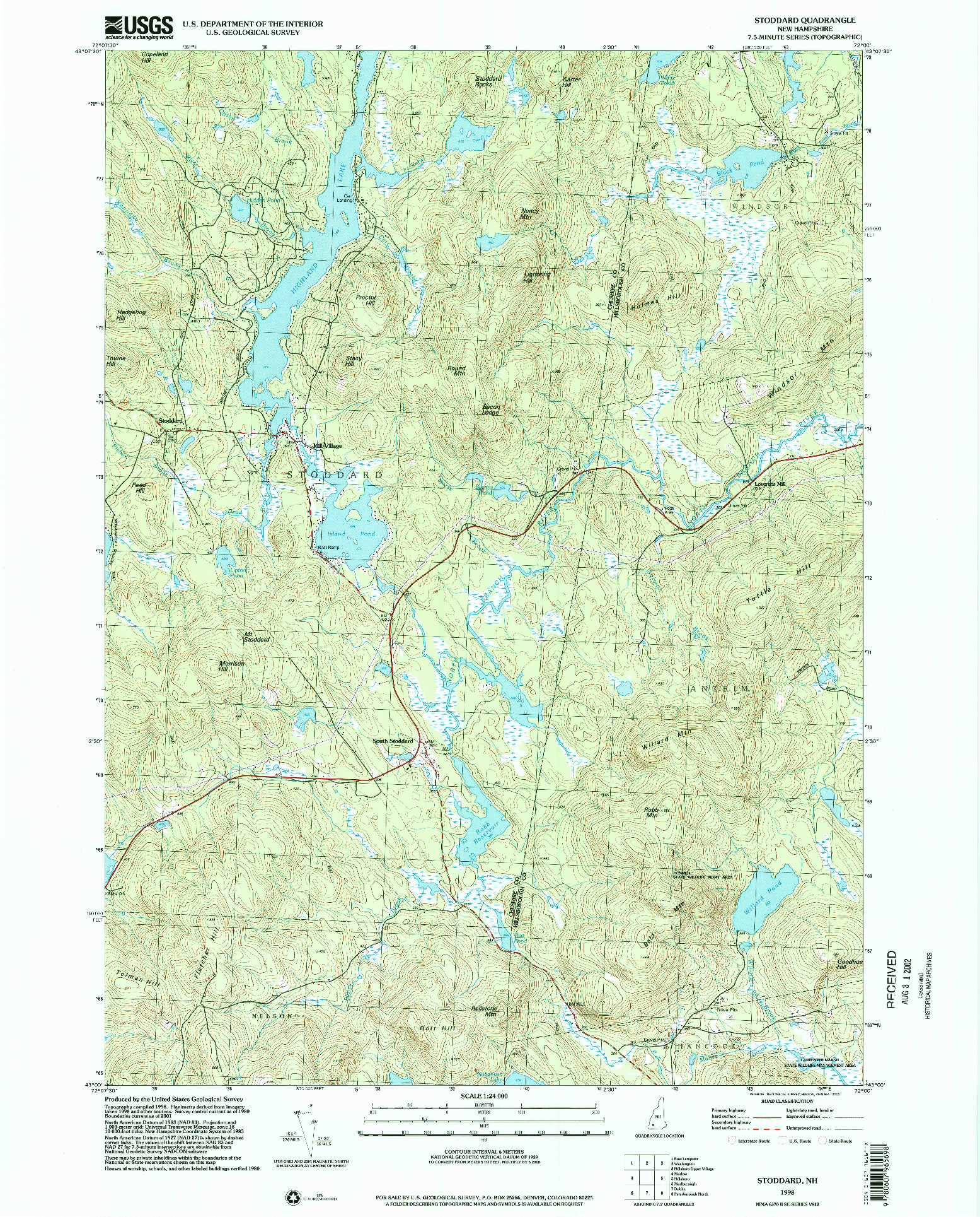 USGS 1:24000-SCALE QUADRANGLE FOR STODDARD, NH 1998