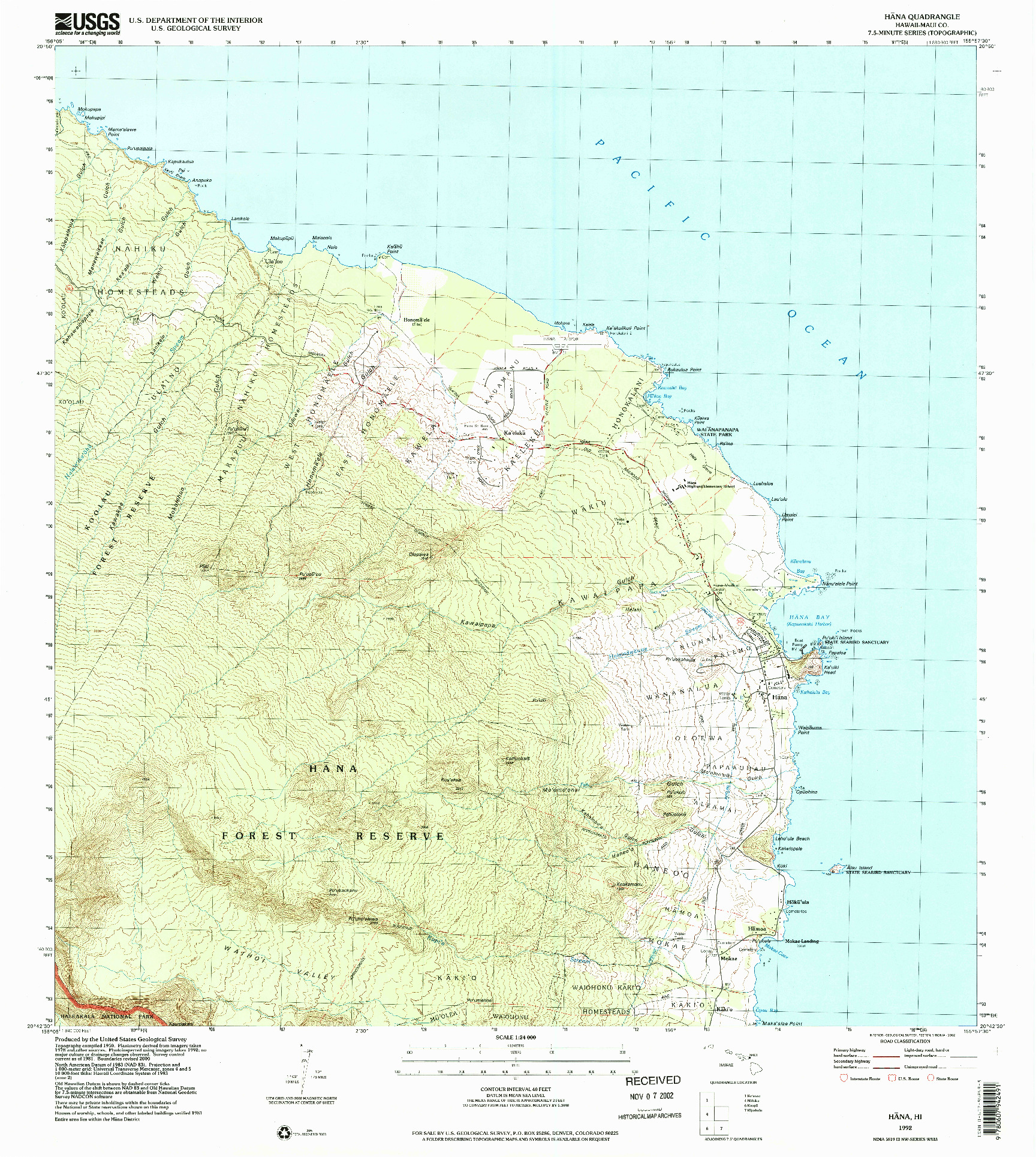 USGS 1:24000-SCALE QUADRANGLE FOR HANA, HI 1992