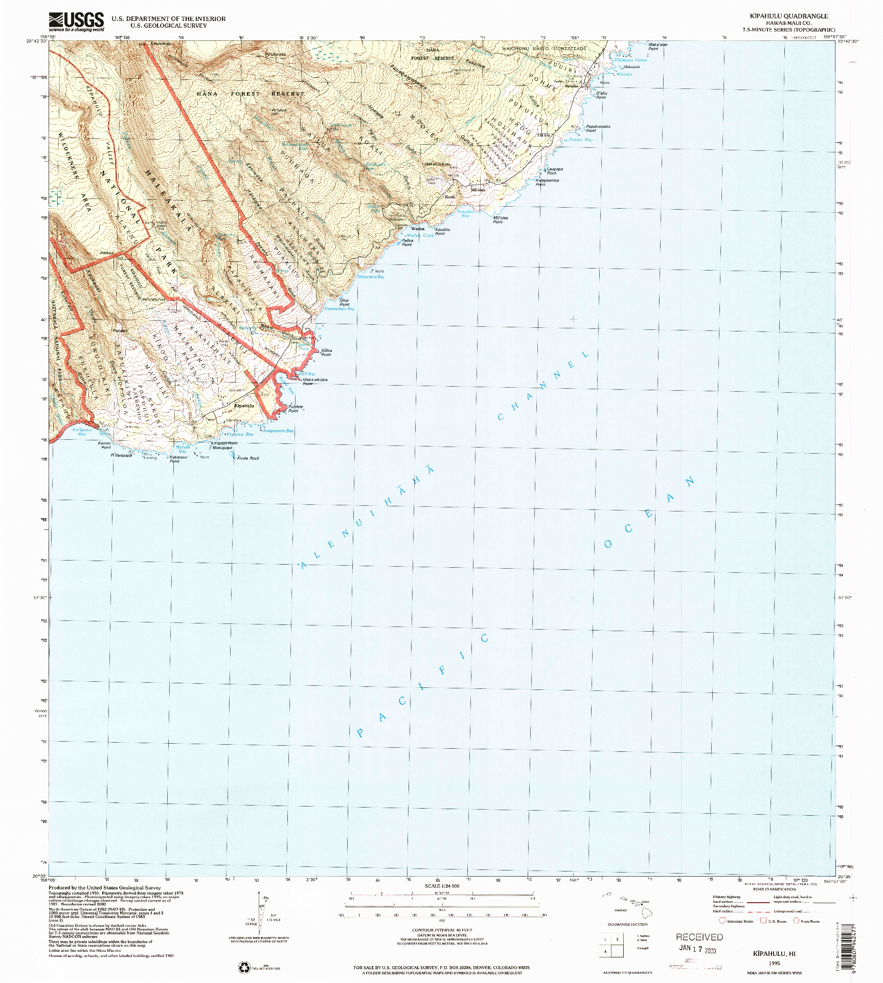 USGS 1:24000-SCALE QUADRANGLE FOR KIPAHULU, HI 1995