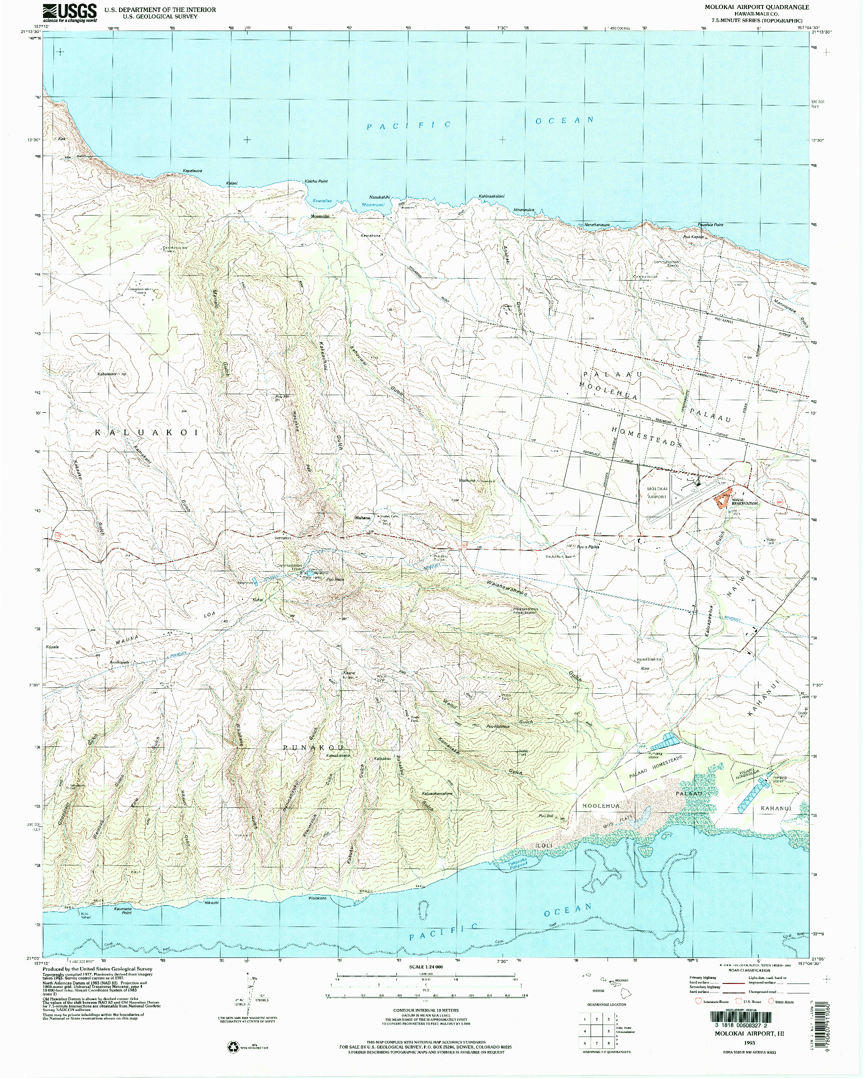 USGS 1:24000-SCALE QUADRANGLE FOR MOLOKAI AIRPORT, HI 1993
