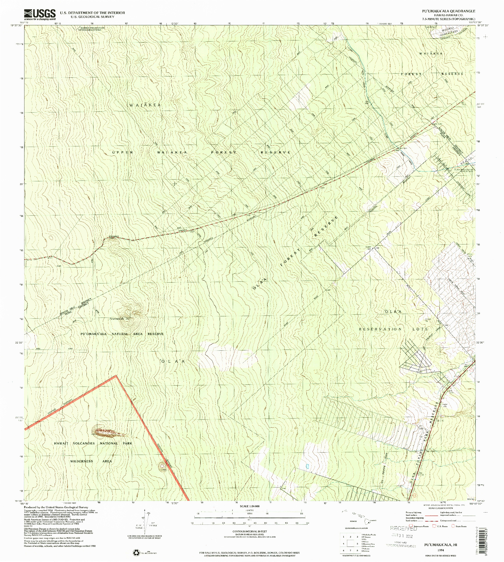 USGS 1:24000-SCALE QUADRANGLE FOR PUUMAKAALA, HI 1994
