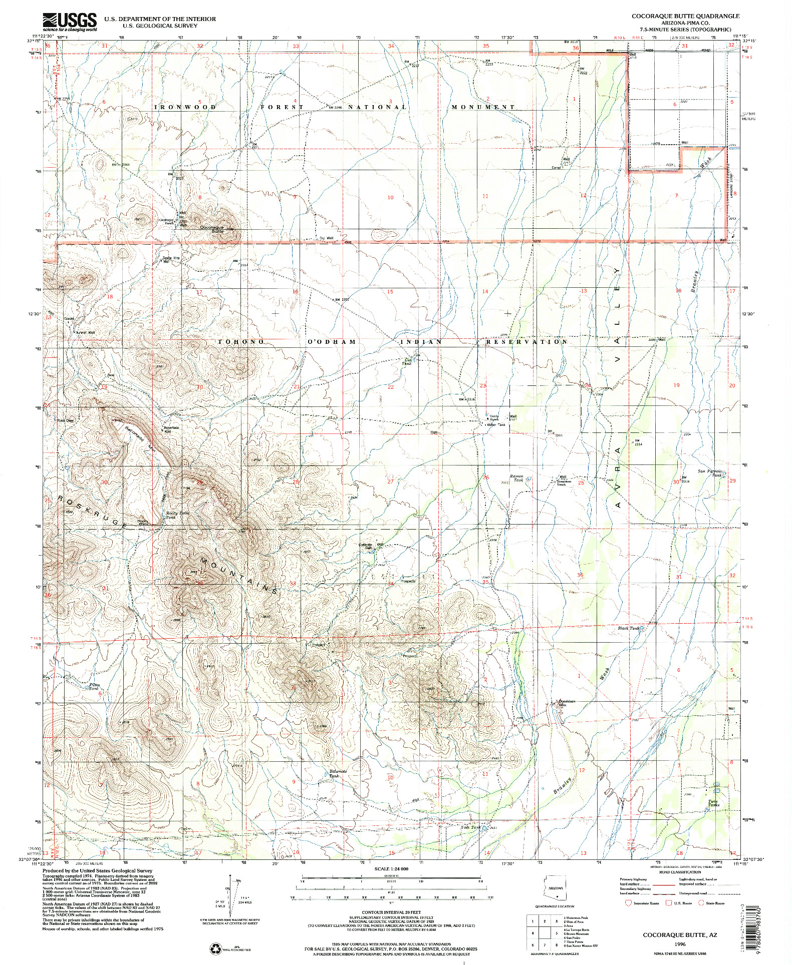 USGS 1:24000-SCALE QUADRANGLE FOR COCORAQUE BUTTE, AZ 1996