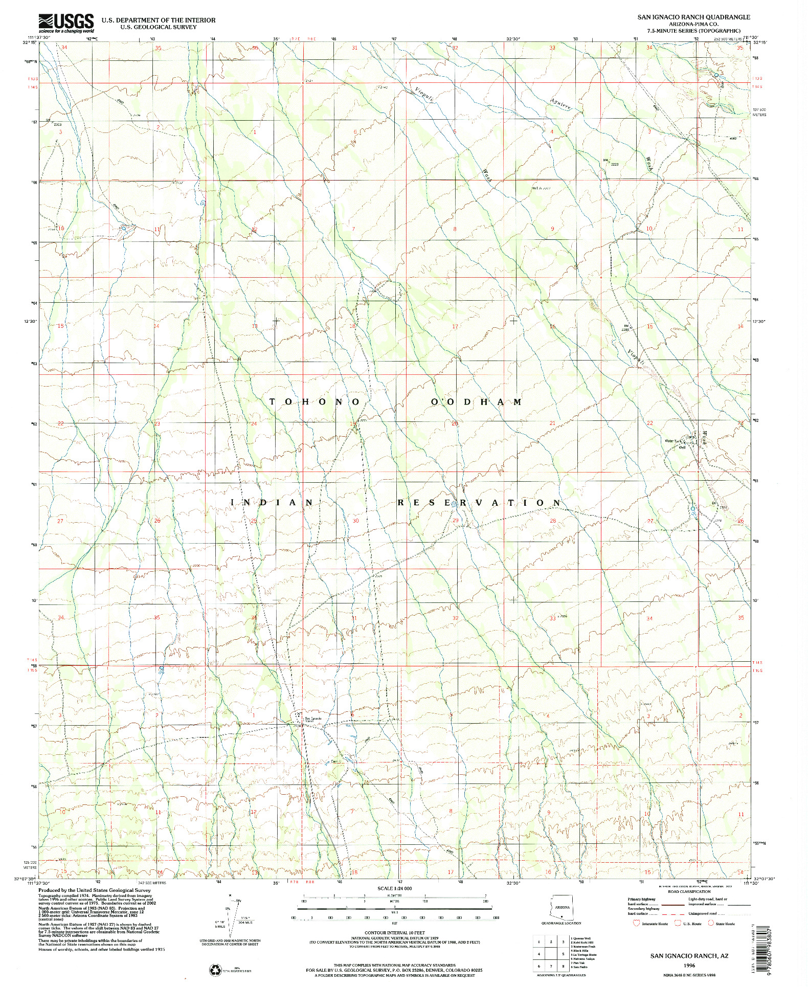 USGS 1:24000-SCALE QUADRANGLE FOR SAN IGNACIO RANCH, AZ 1996