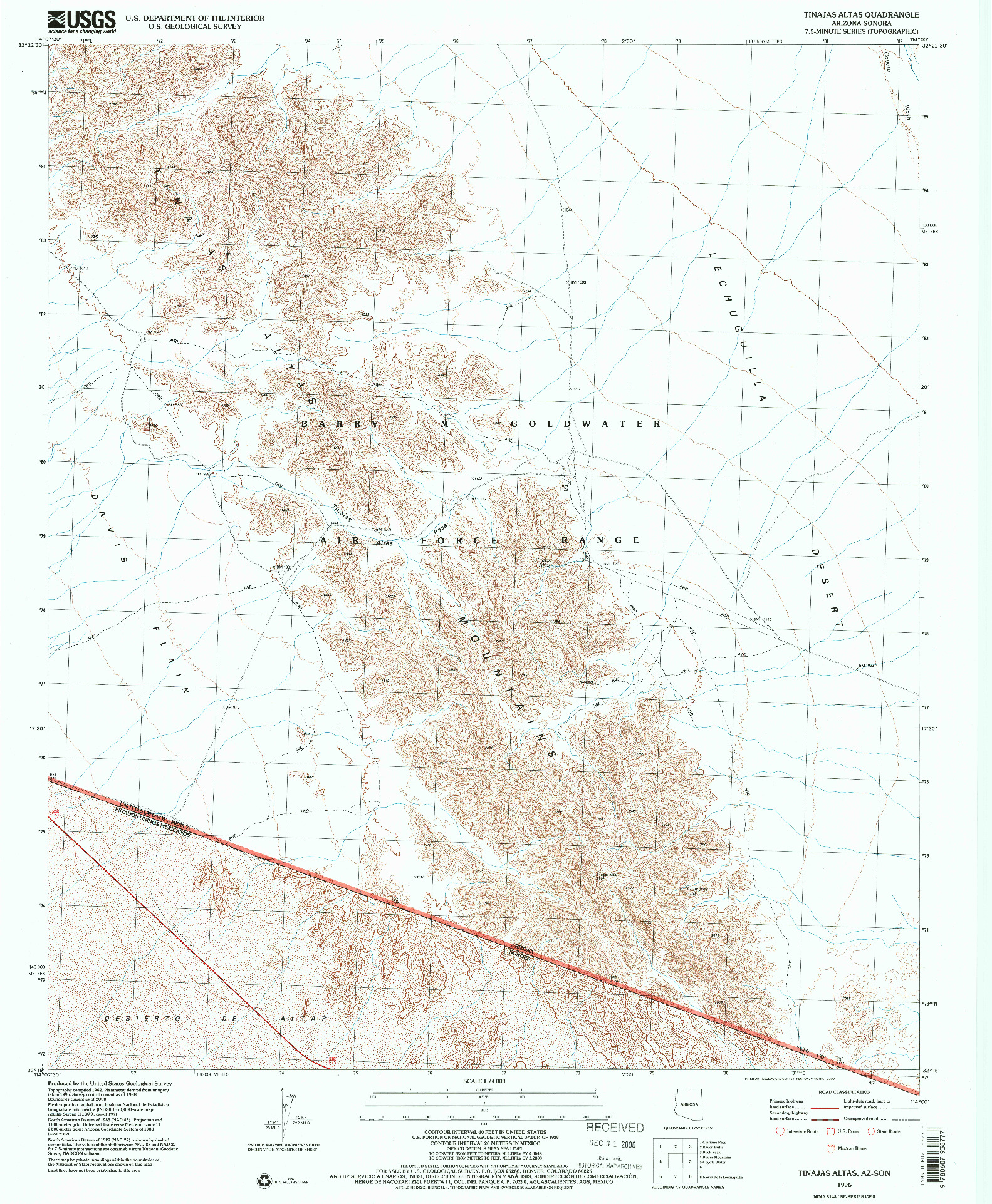 USGS 1:24000-SCALE QUADRANGLE FOR TINAJAS ALTAS, AZ 1996