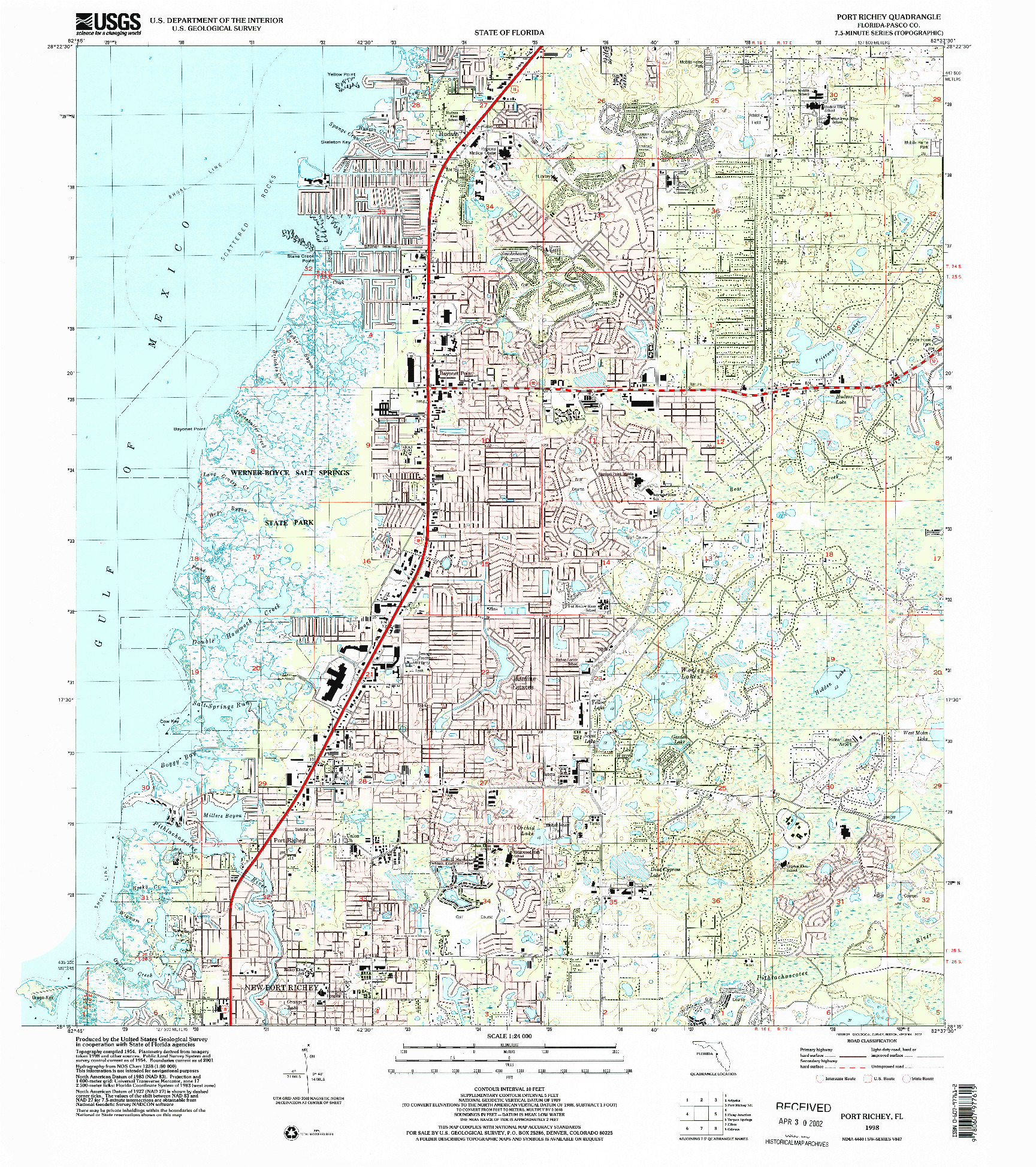 USGS 1:24000-SCALE QUADRANGLE FOR PORT RICHEY, FL 1998