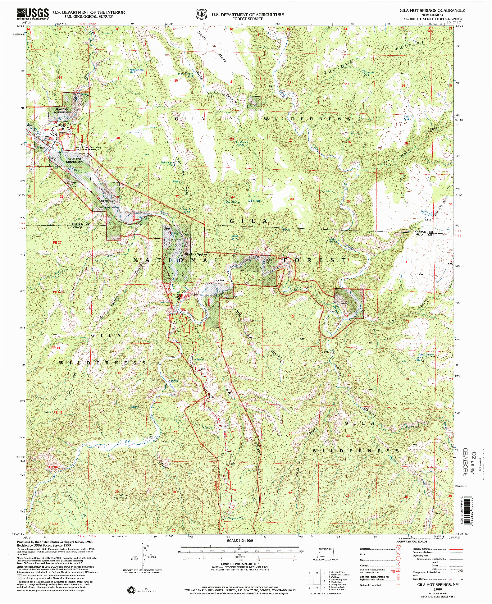 USGS 1:24000-SCALE QUADRANGLE FOR GILA HOT SPRINGS, NM 1999