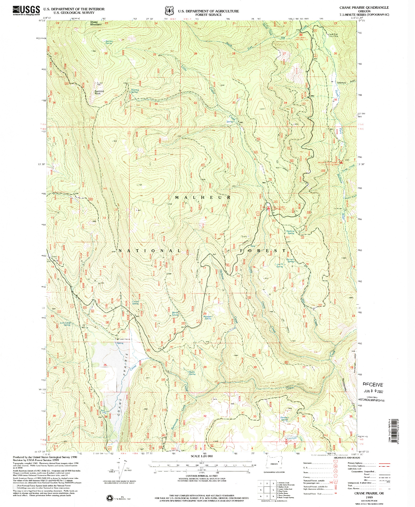 USGS 1:24000-SCALE QUADRANGLE FOR CRANE PRAIRIE, OR 1999