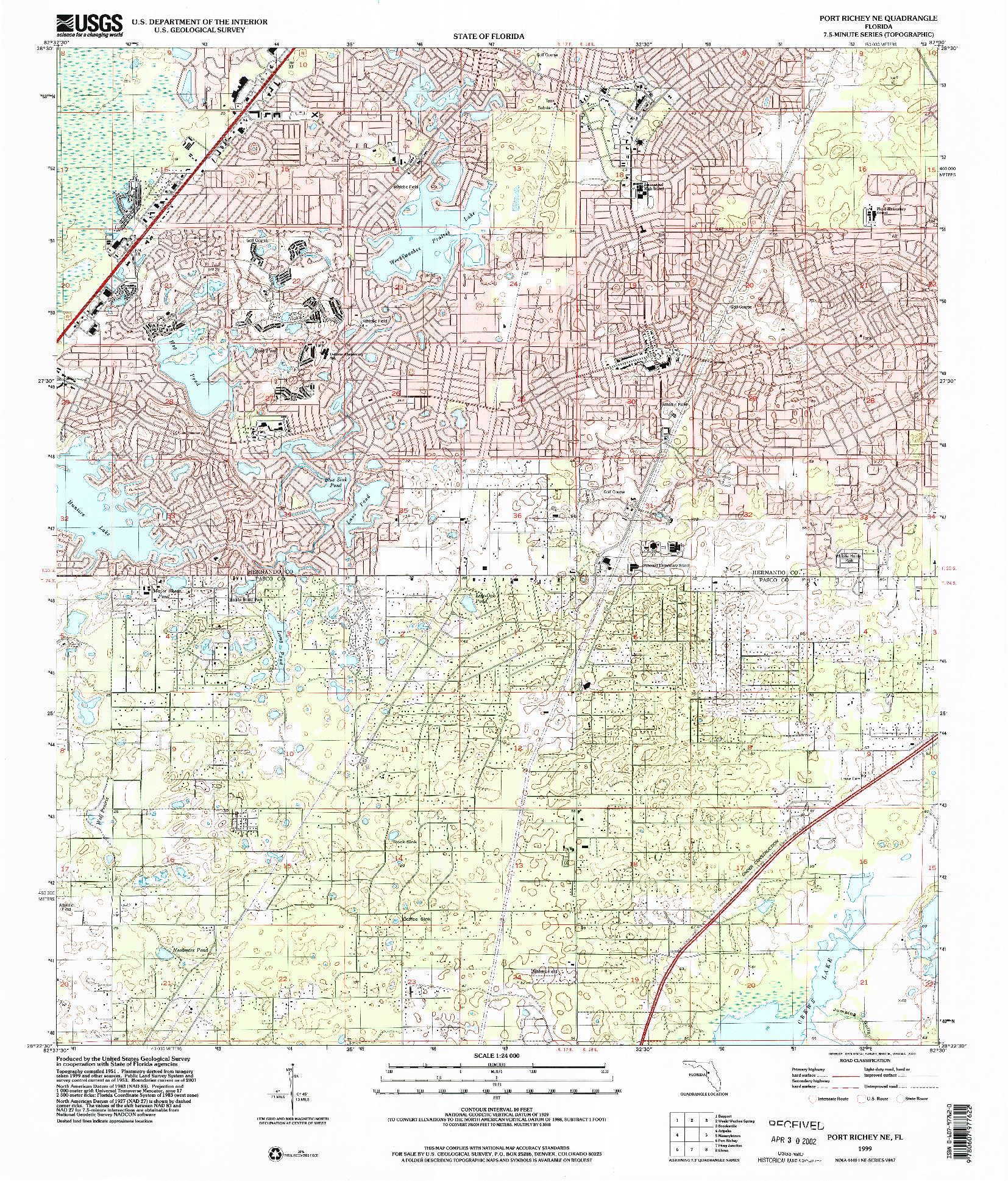USGS 1:24000-SCALE QUADRANGLE FOR PORT RICHEY NE, FL 1999