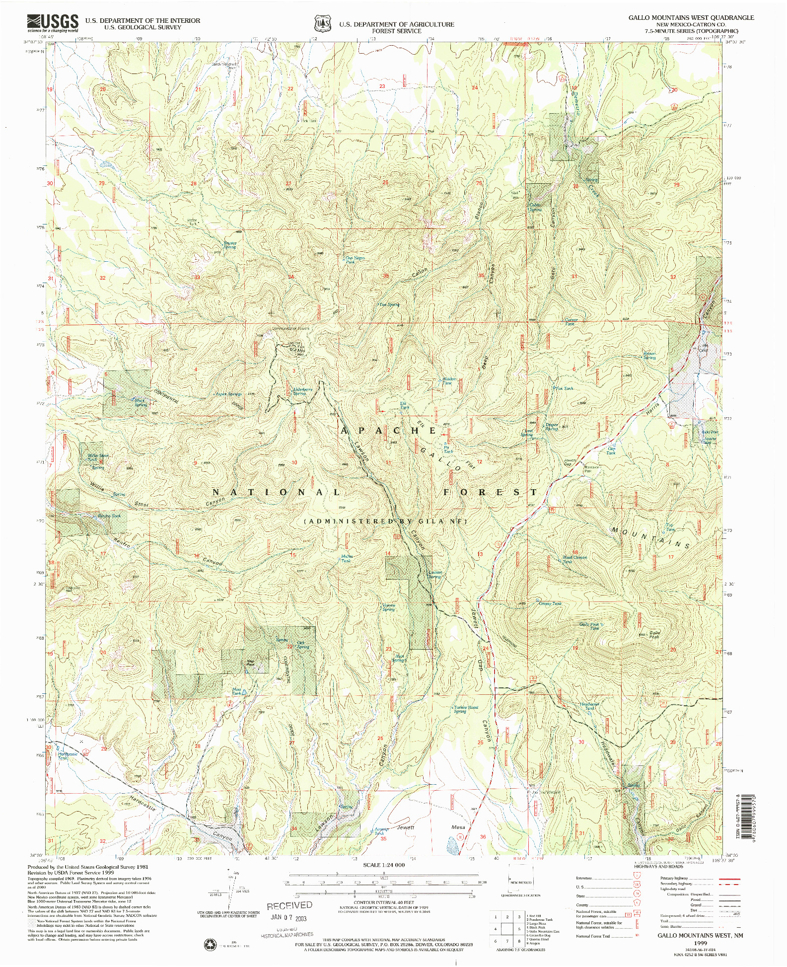 USGS 1:24000-SCALE QUADRANGLE FOR GALLO MOUNTAINS WEST, NM 1999