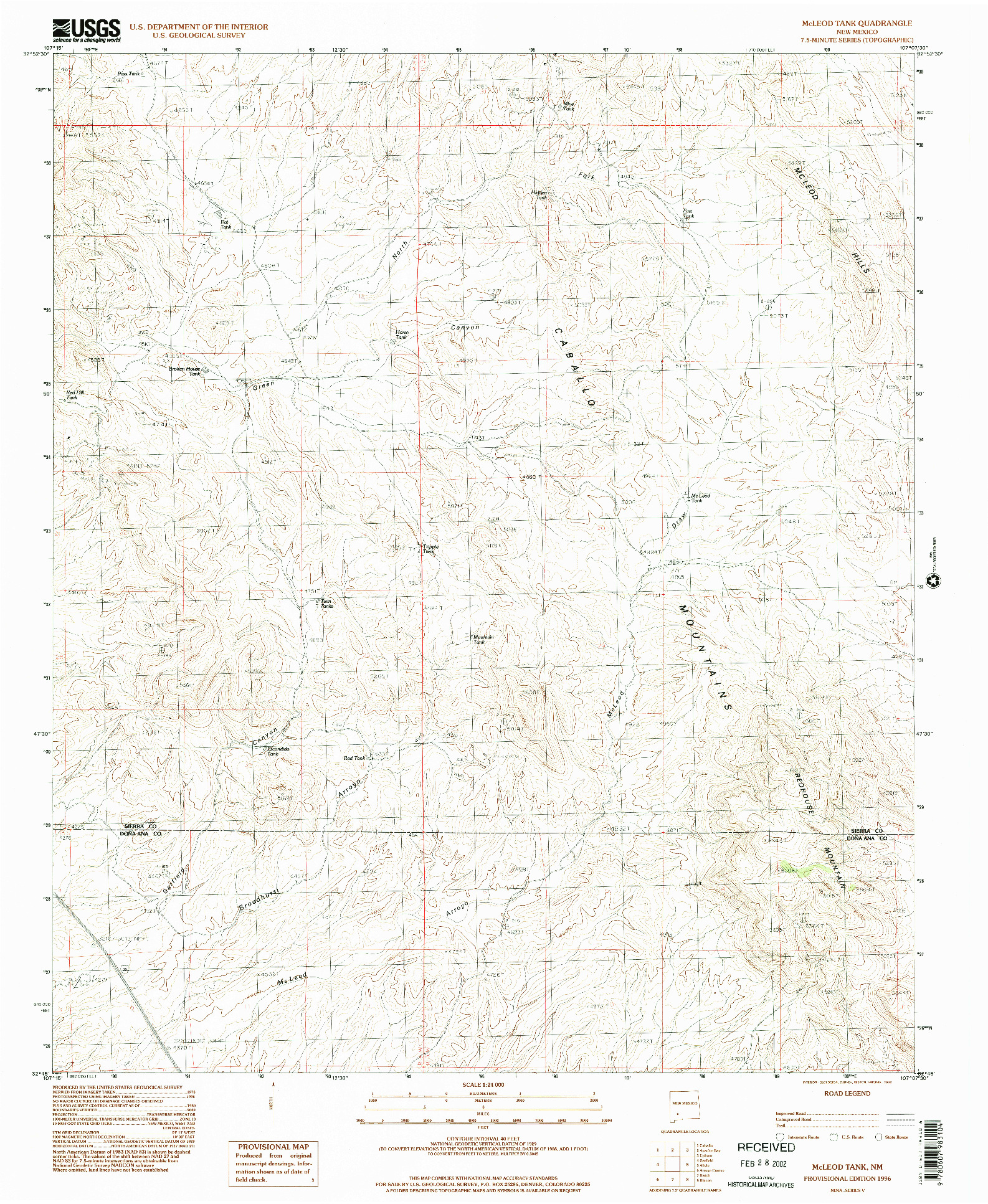 USGS 1:24000-SCALE QUADRANGLE FOR MCLEOD TANK, NM 1996