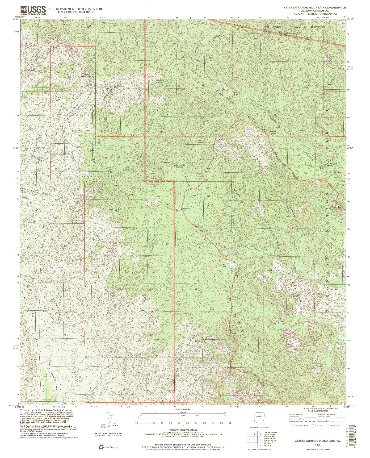 USGS 1:24000-SCALE QUADRANGLE FOR COBRE GRANDE MOUNTAIN, AZ 1998