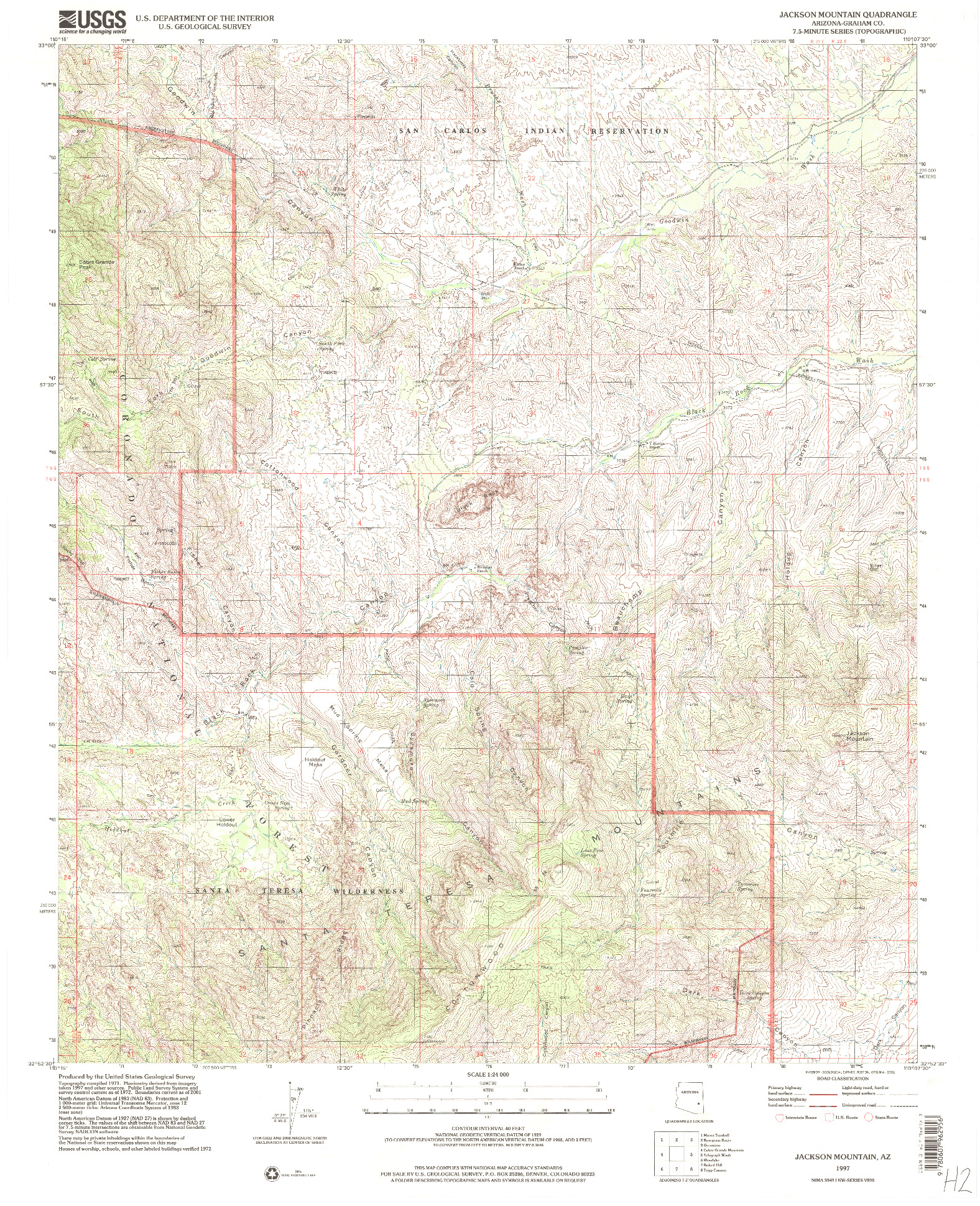 USGS 1:24000-SCALE QUADRANGLE FOR JACKSON MOUNTAIN, AZ 1997