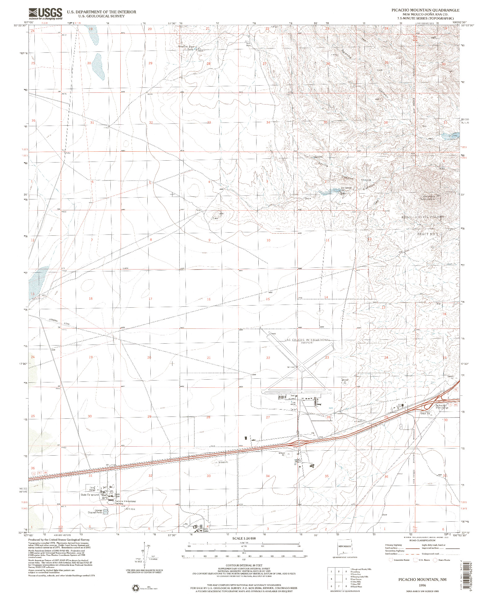 USGS 1:24000-SCALE QUADRANGLE FOR PICACHO MOUNTAIN, NM 1996