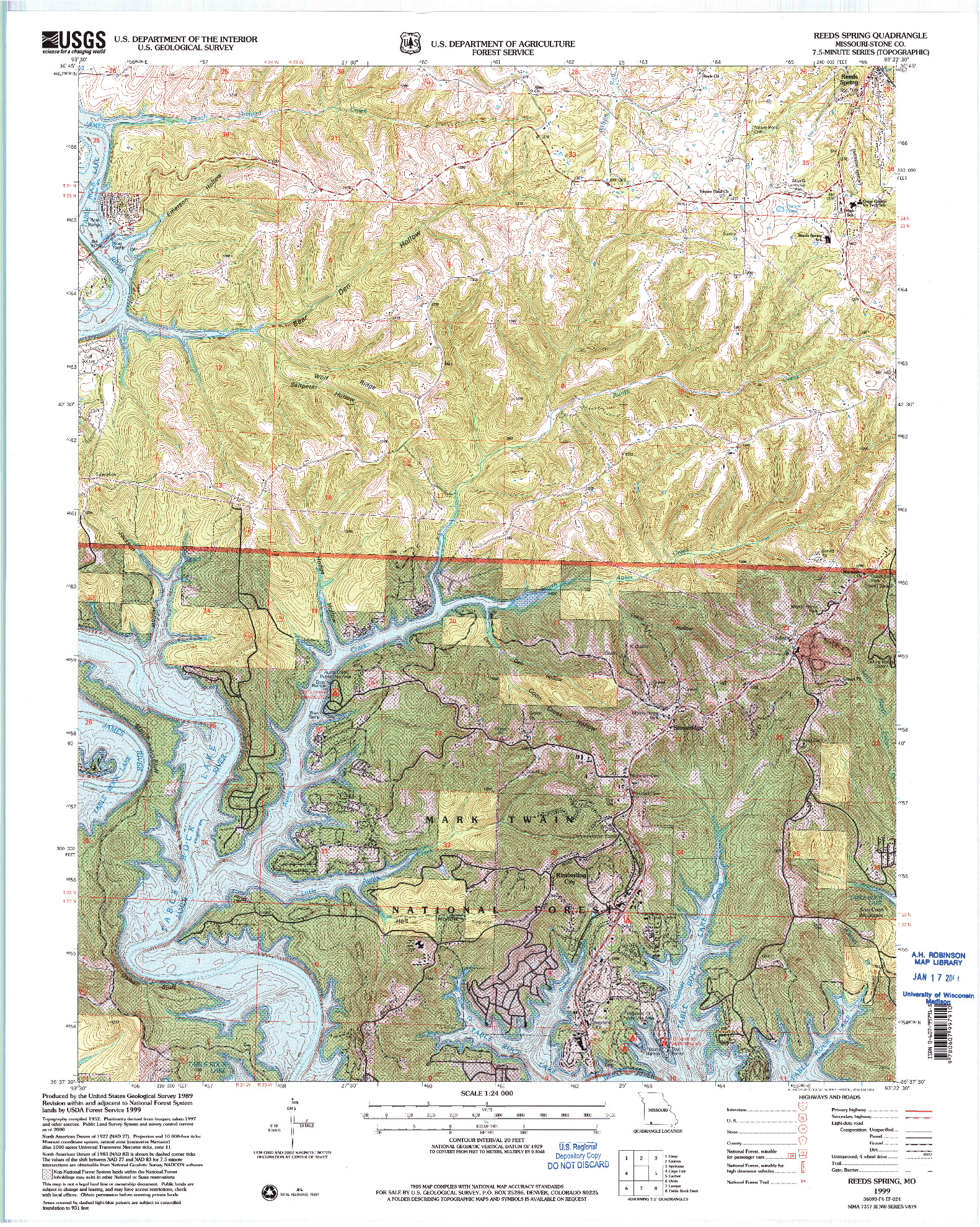 USGS 1:24000-SCALE QUADRANGLE FOR REEDS SPRING, MO 1999