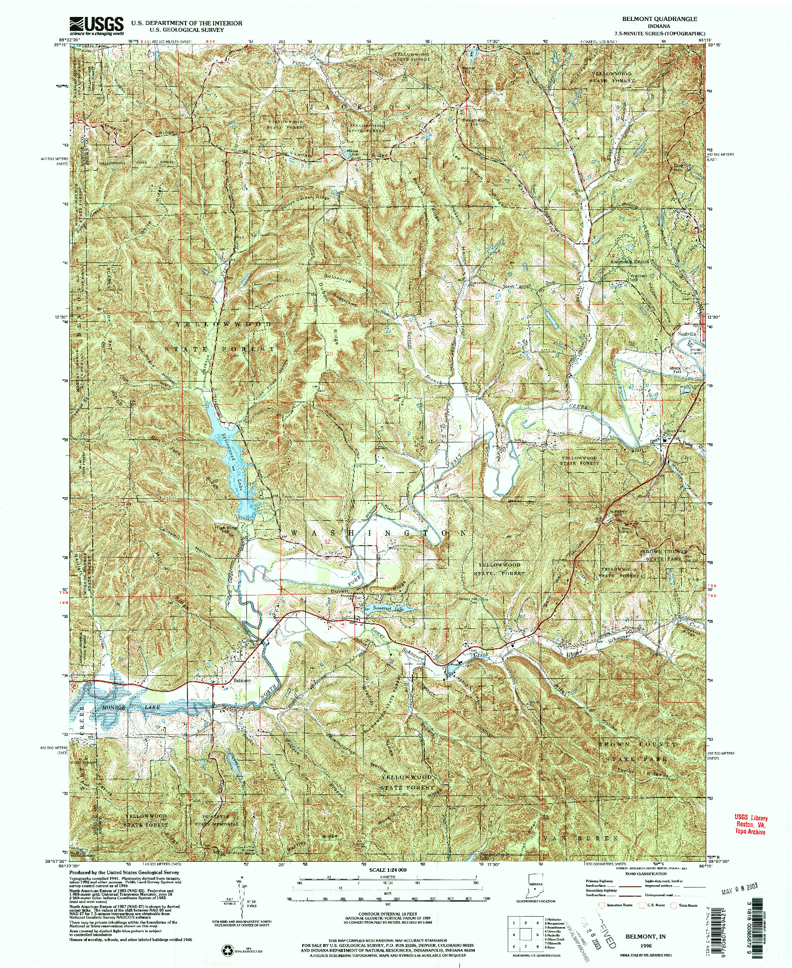 USGS 1:24000-SCALE QUADRANGLE FOR BELMONT, IN 1998