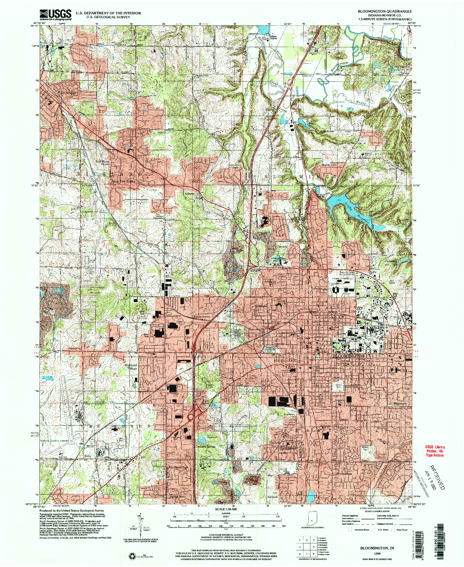 USGS 1:24000-SCALE QUADRANGLE FOR BLOOMINGTON, IN 1998