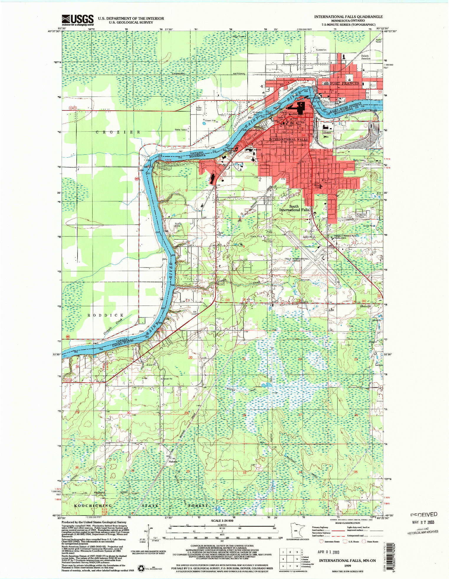 USGS 1:24000-SCALE QUADRANGLE FOR INTERNATIONAL FALLS, MN 1999