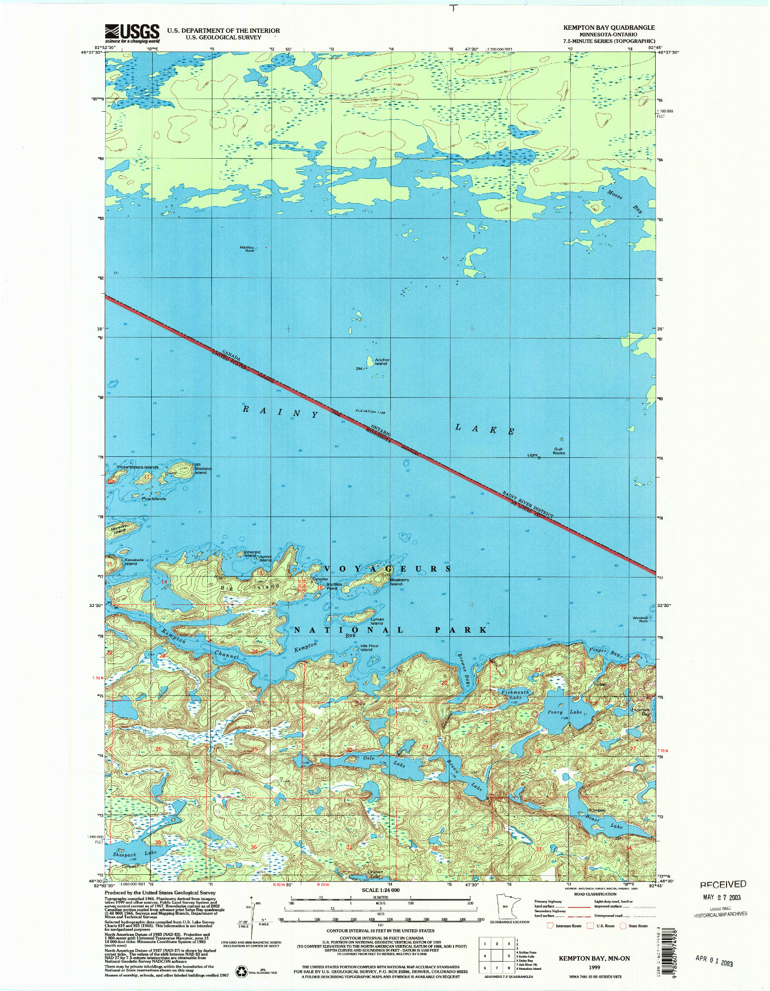 USGS 1:24000-SCALE QUADRANGLE FOR KEMPTON BAY, MN 1999