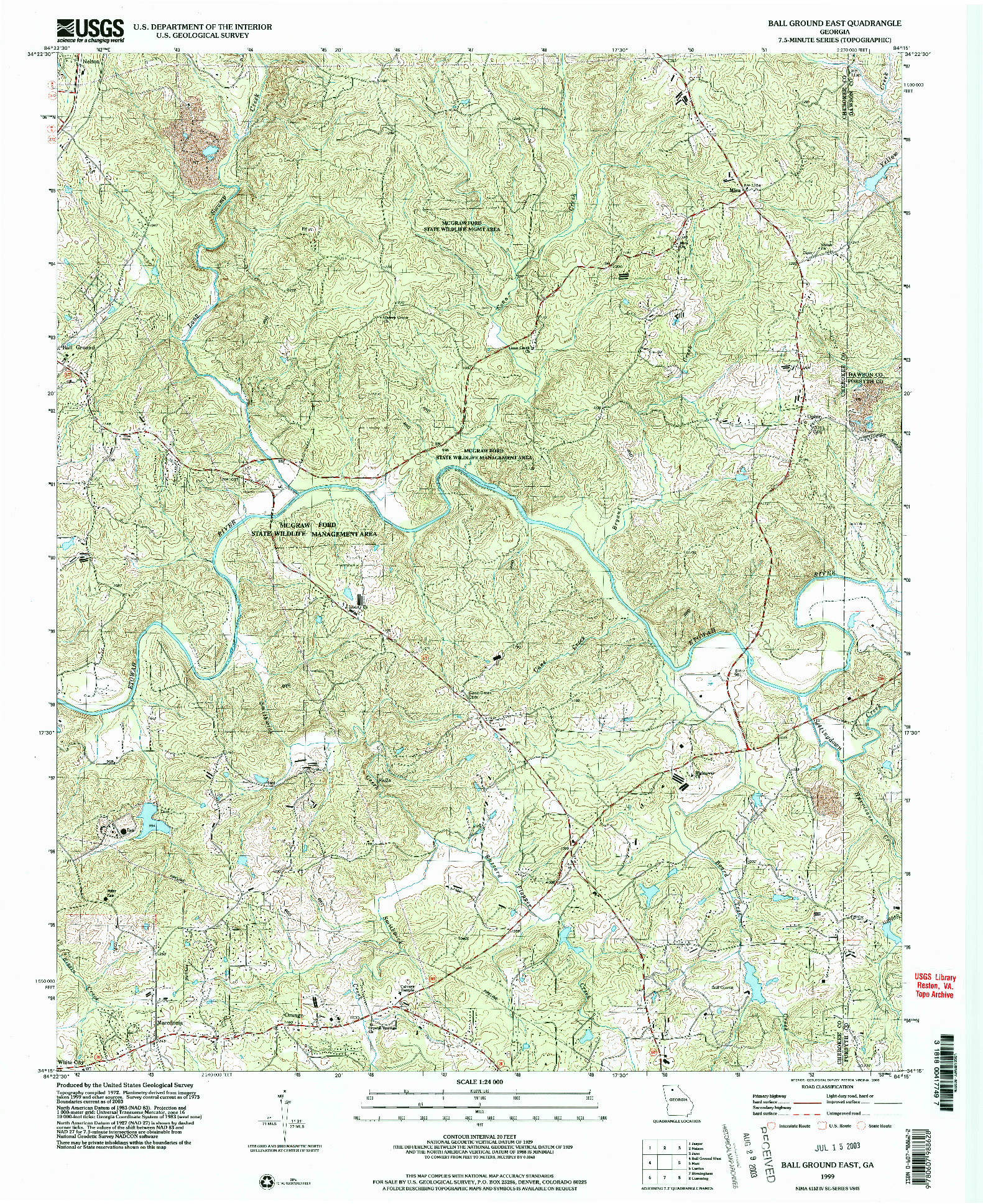 USGS 1:24000-SCALE QUADRANGLE FOR BALL GROUND EAST, GA 1999