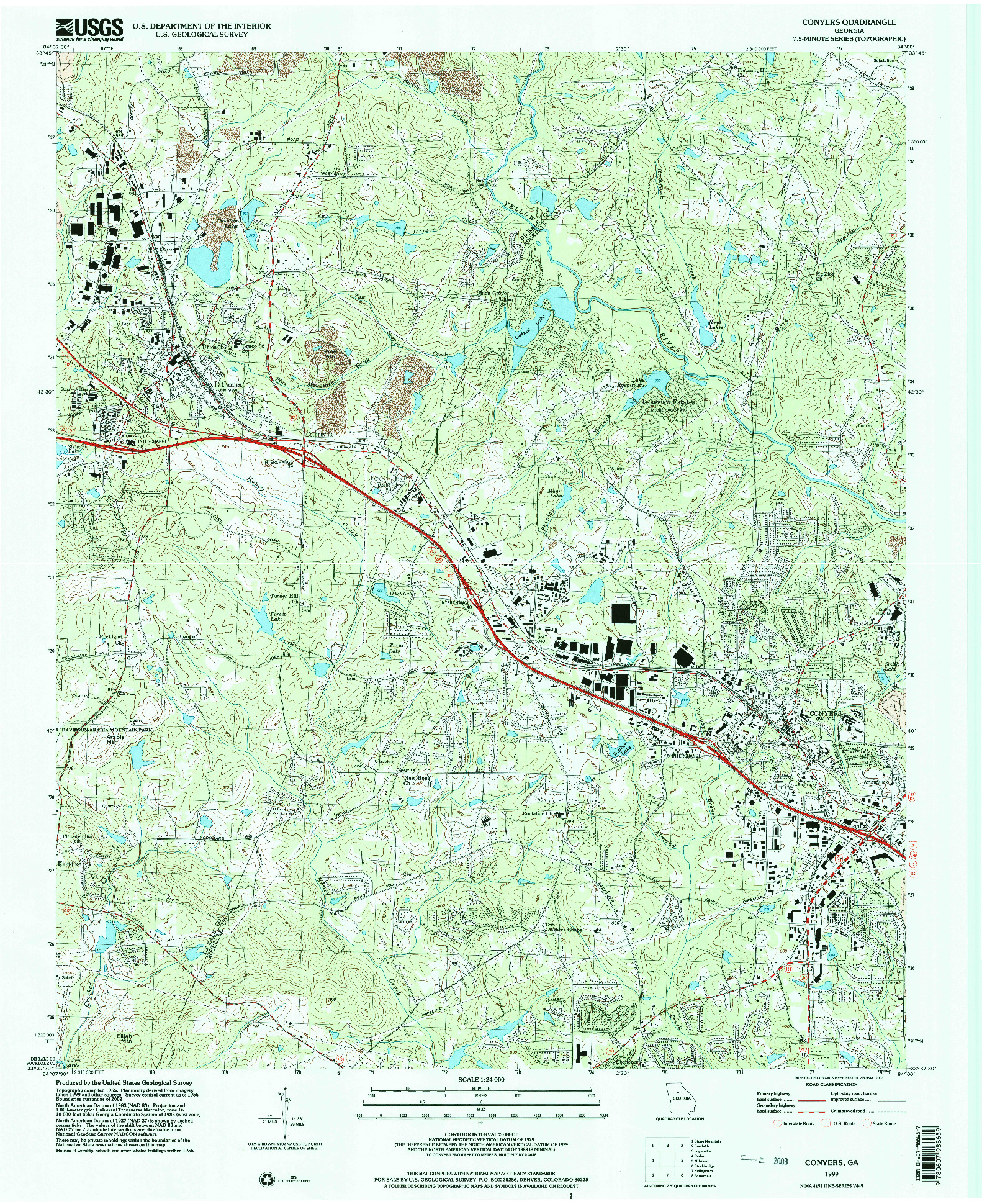 USGS 1:24000-SCALE QUADRANGLE FOR CONYERS, GA 1999
