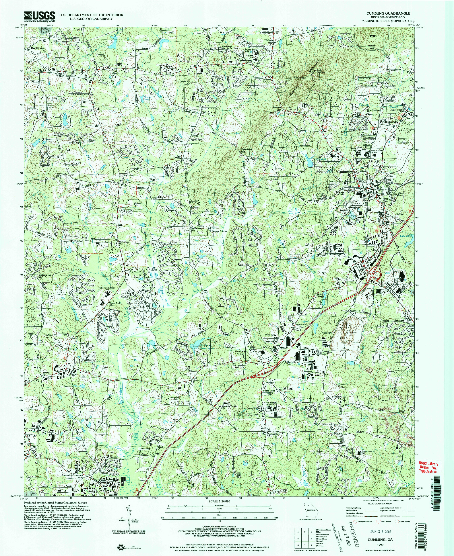 USGS 1:24000-SCALE QUADRANGLE FOR CUMMING, GA 1999