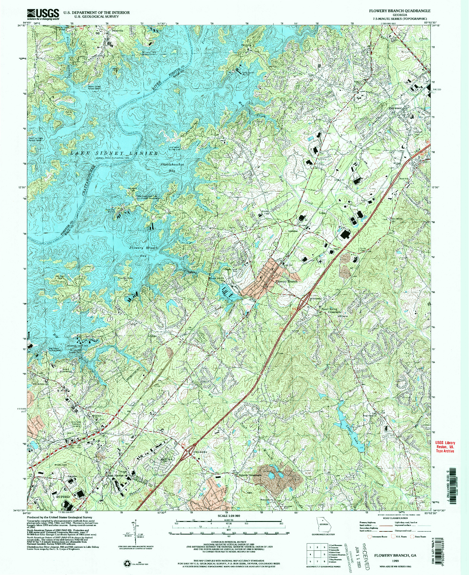 USGS 1:24000-SCALE QUADRANGLE FOR FLOWERY BRANCH, GA 1999