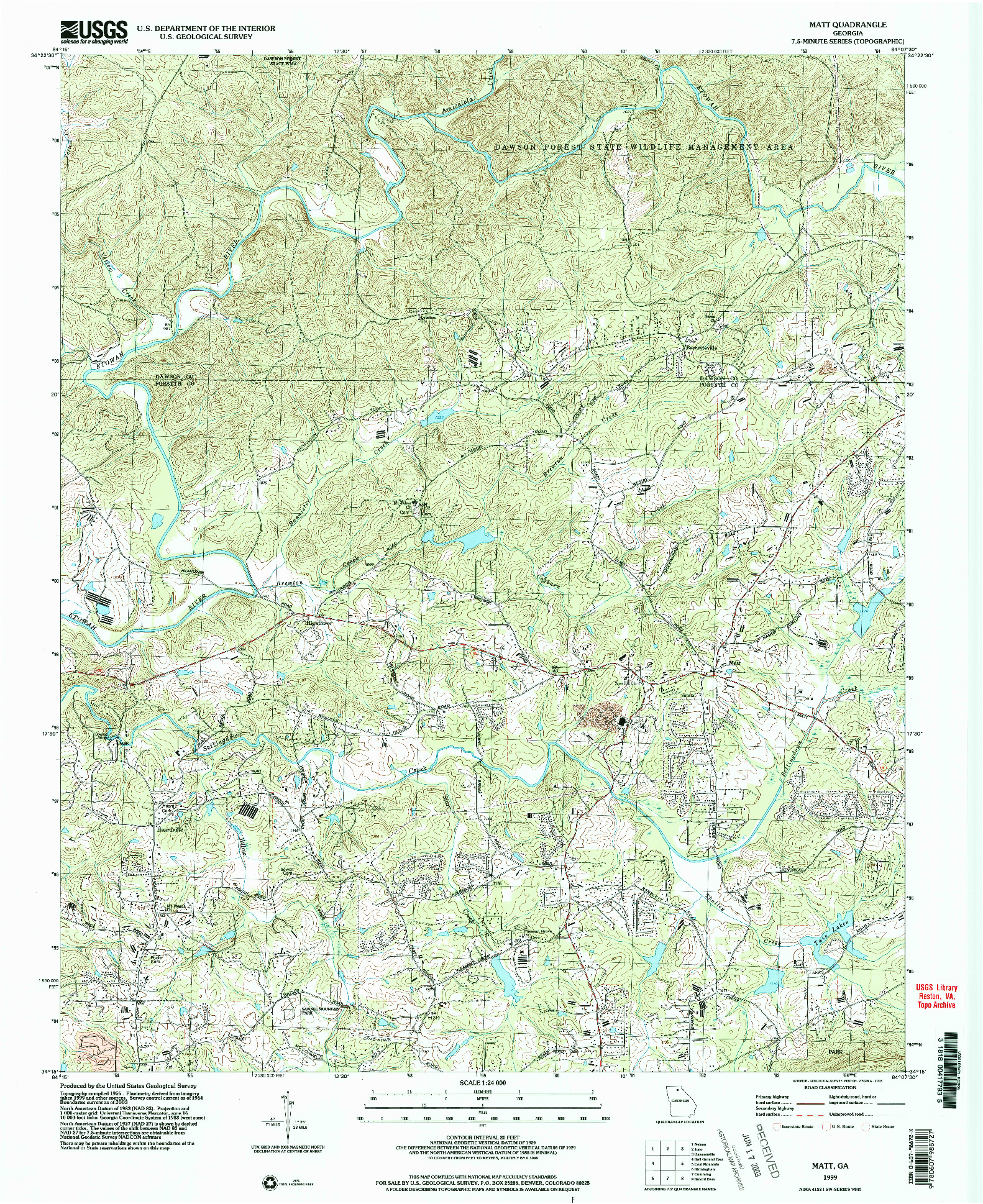 USGS 1:24000-SCALE QUADRANGLE FOR MATT, GA 1999