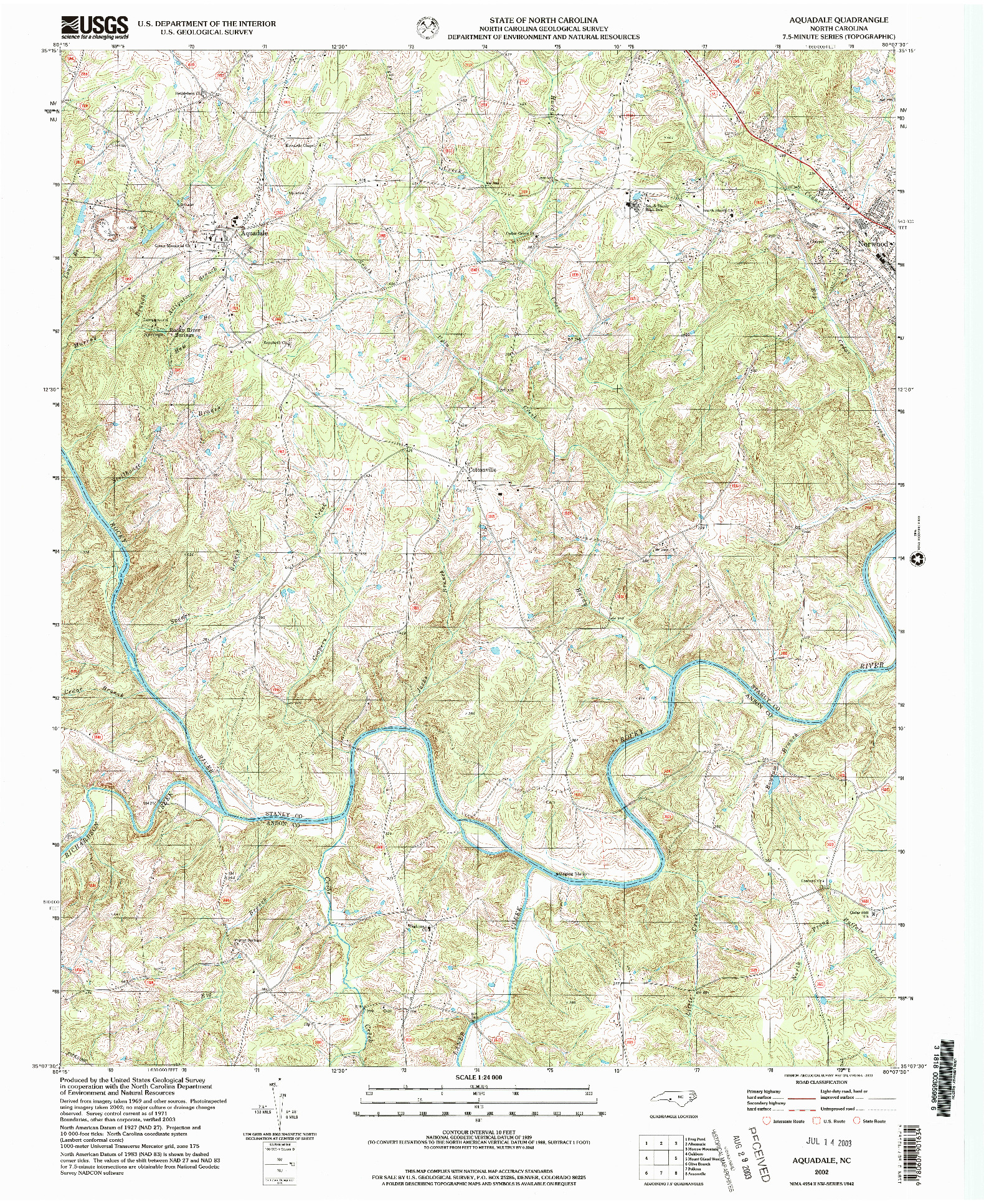 USGS 1:24000-SCALE QUADRANGLE FOR AQUADALE, NC 2002
