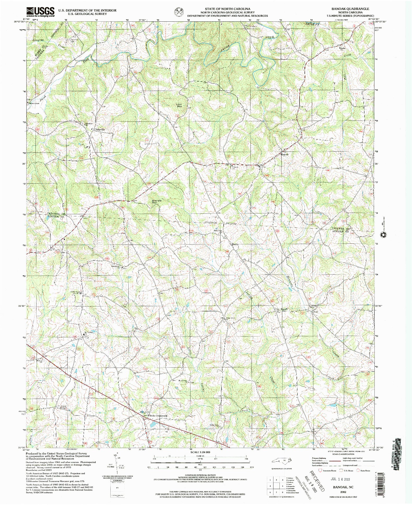 USGS 1:24000-SCALE QUADRANGLE FOR BANOAK, NC 2002