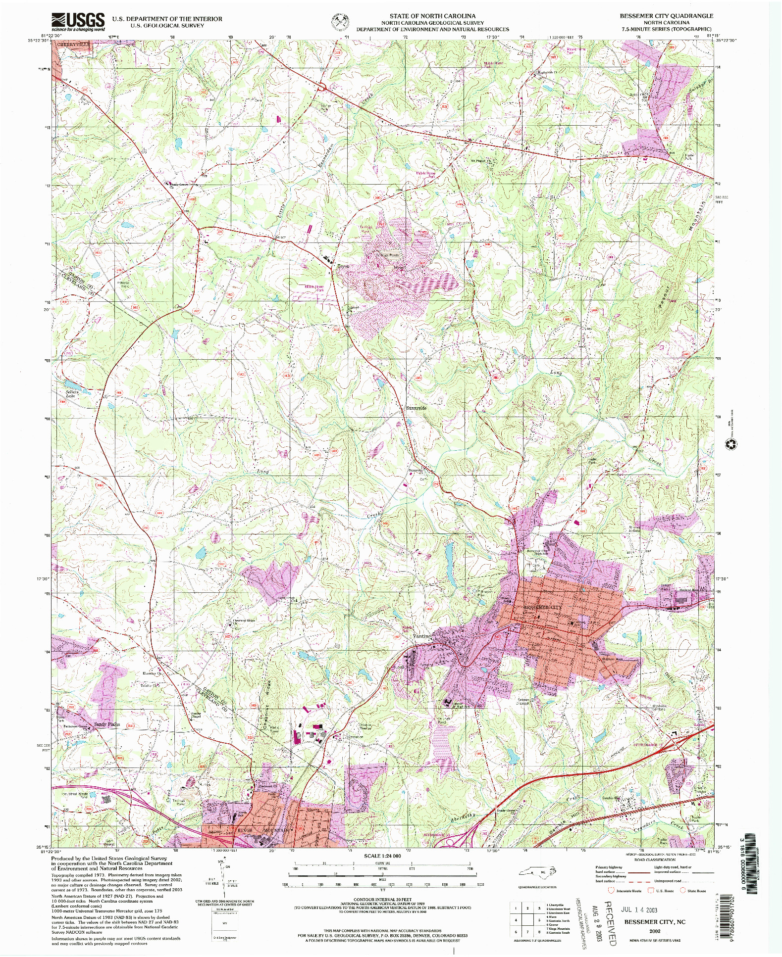 USGS 1:24000-SCALE QUADRANGLE FOR BESSEMER CITY, NC 2002