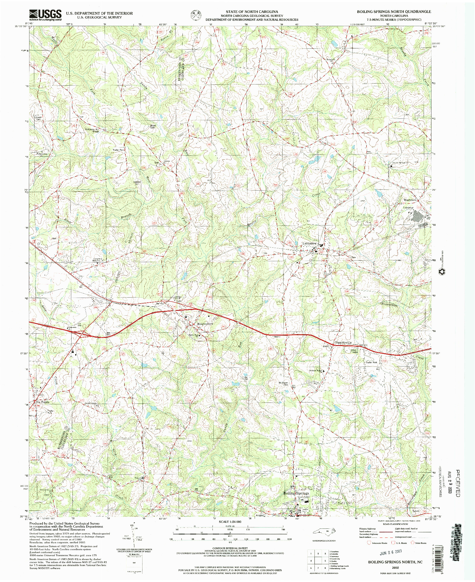 USGS 1:24000-SCALE QUADRANGLE FOR BOILING SPRINGS NORTH, NC 2002