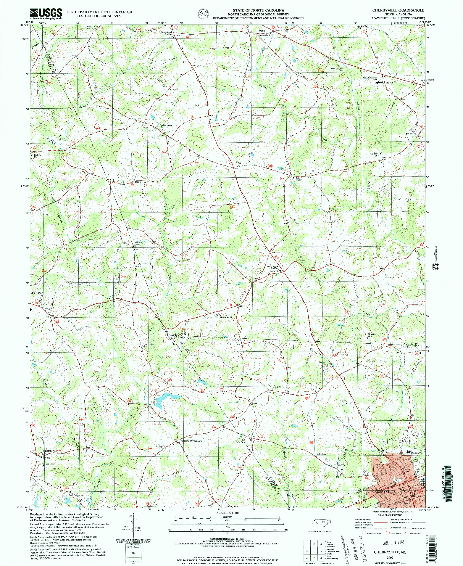 USGS 1:24000-SCALE QUADRANGLE FOR CHERRYVILLE, NC 2002