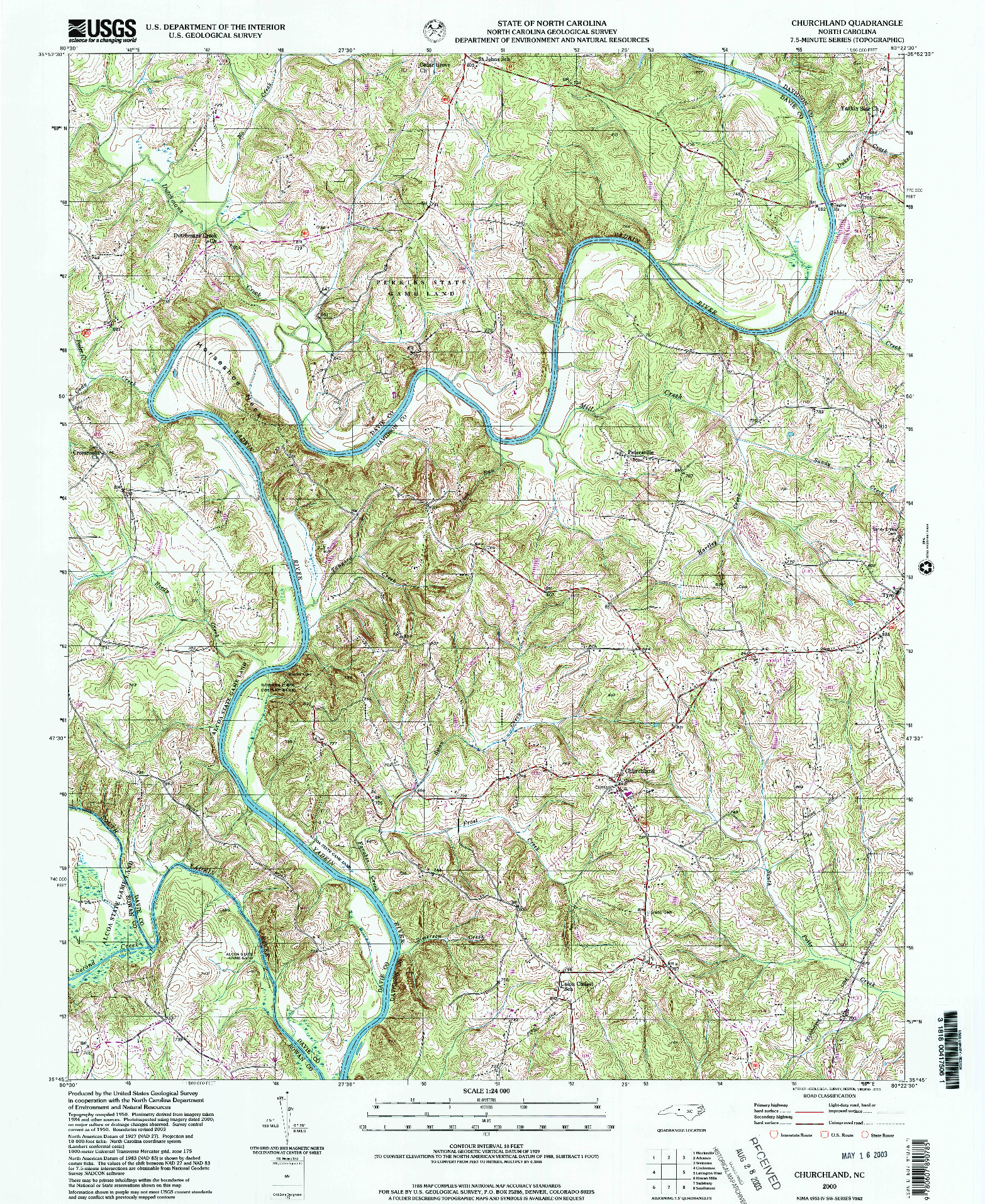 USGS 1:24000-SCALE QUADRANGLE FOR CHURCHLAND, NC 2000