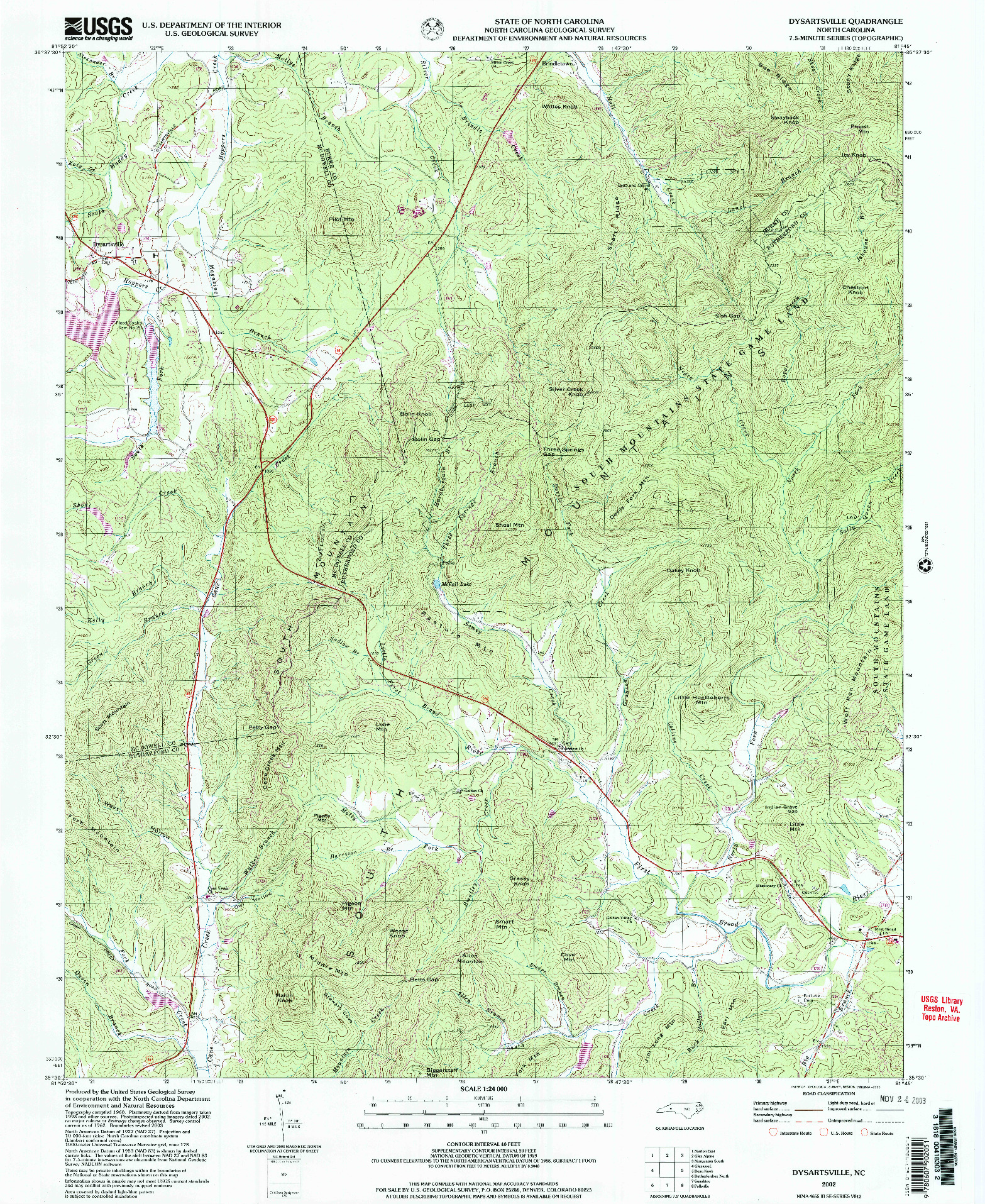 USGS 1:24000-SCALE QUADRANGLE FOR DYSARTSVILLE, NC 2002