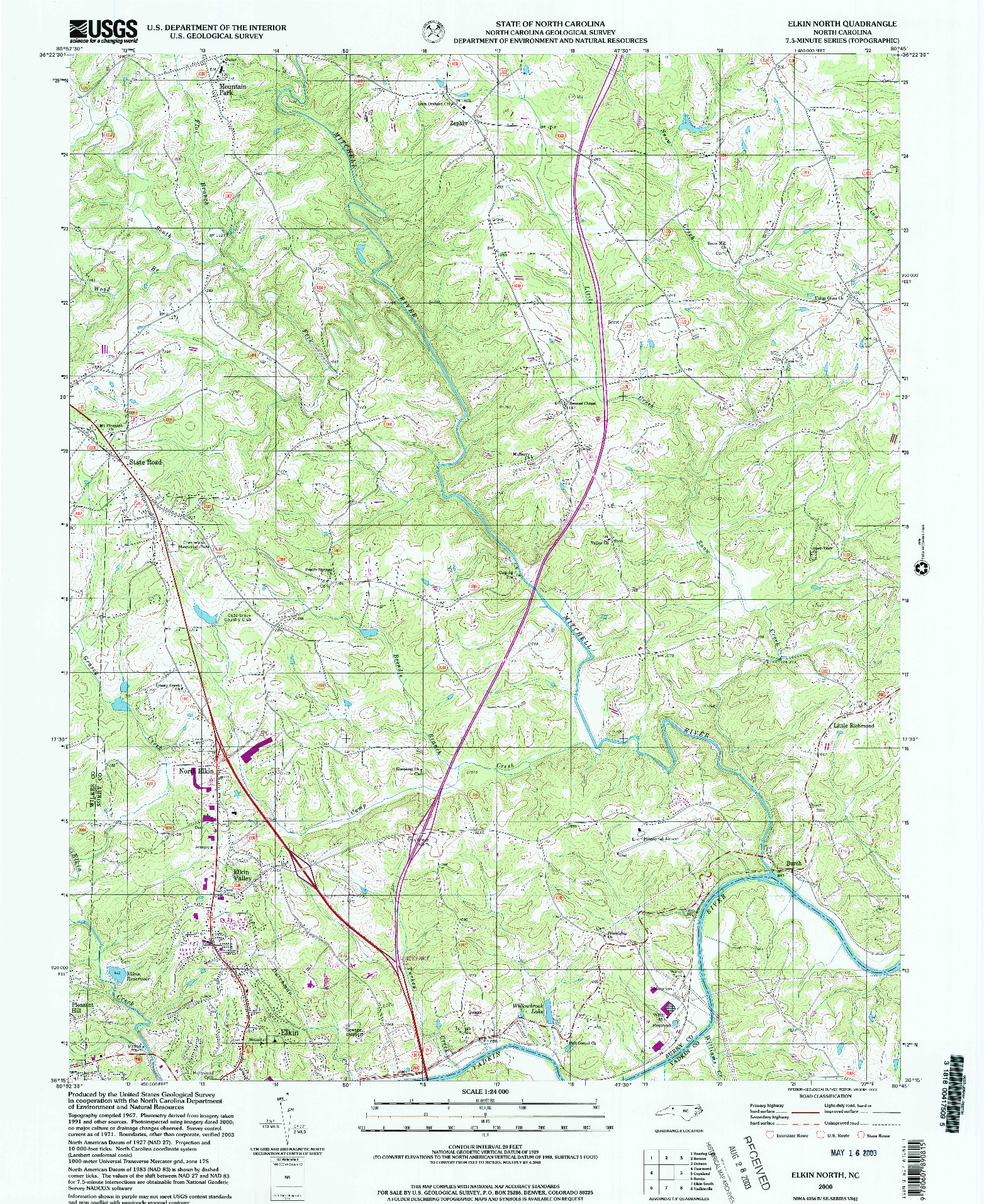 USGS 1:24000-SCALE QUADRANGLE FOR ELKIN NORTH, NC 2000