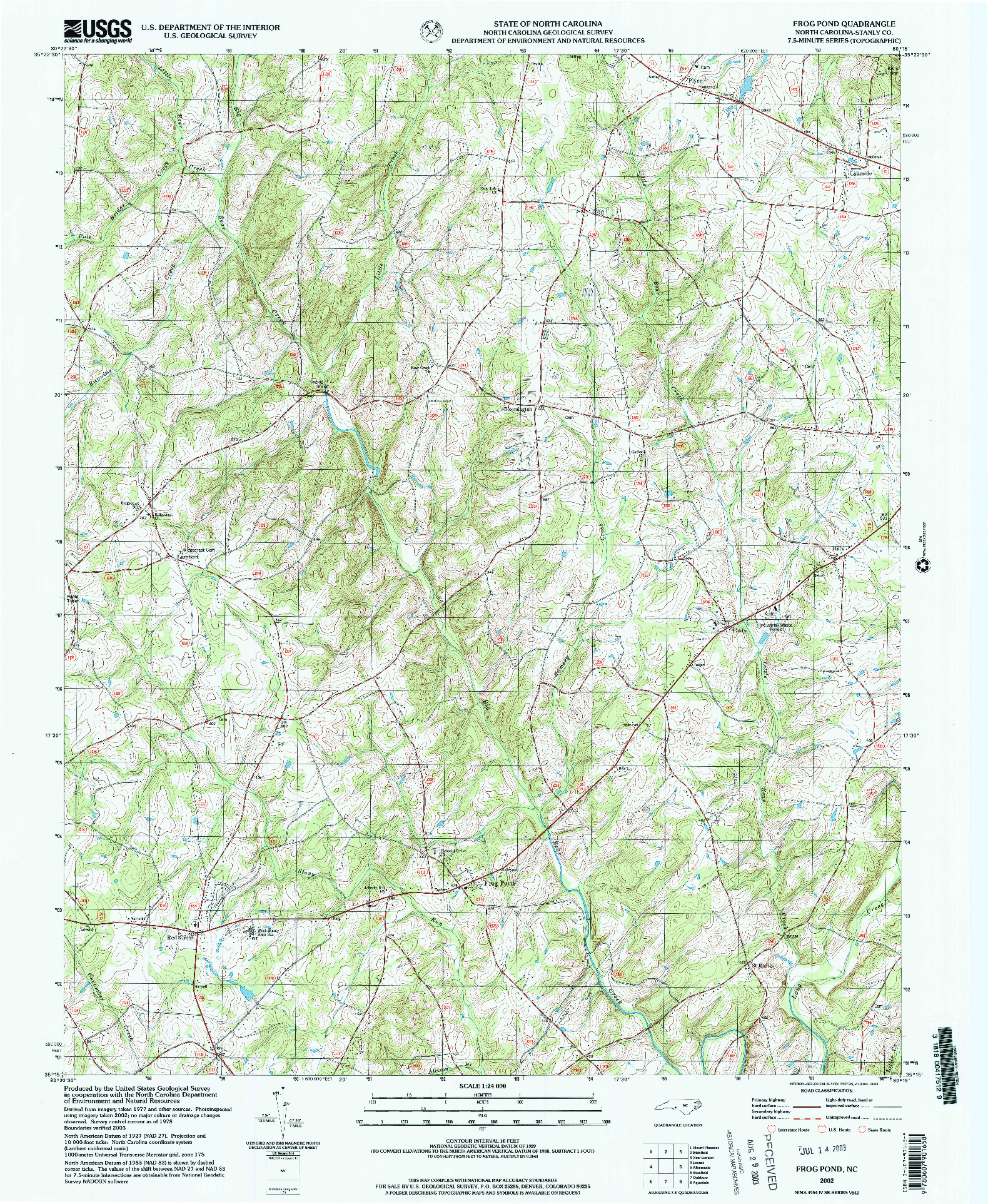 USGS 1:24000-SCALE QUADRANGLE FOR FROG POND, NC 2002