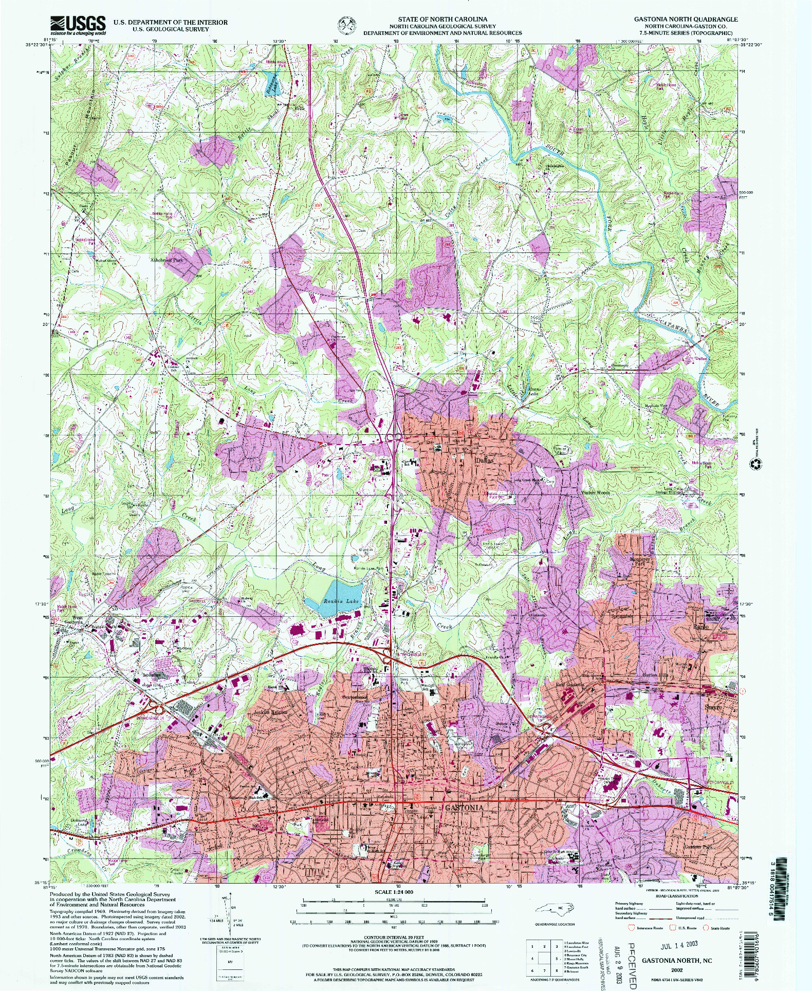 USGS 1:24000-SCALE QUADRANGLE FOR GASTONIA NORTH, NC 2002