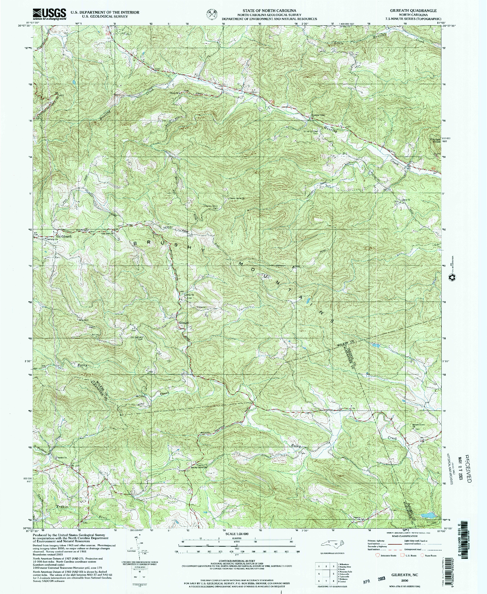 USGS 1:24000-SCALE QUADRANGLE FOR GILREATH, NC 2000