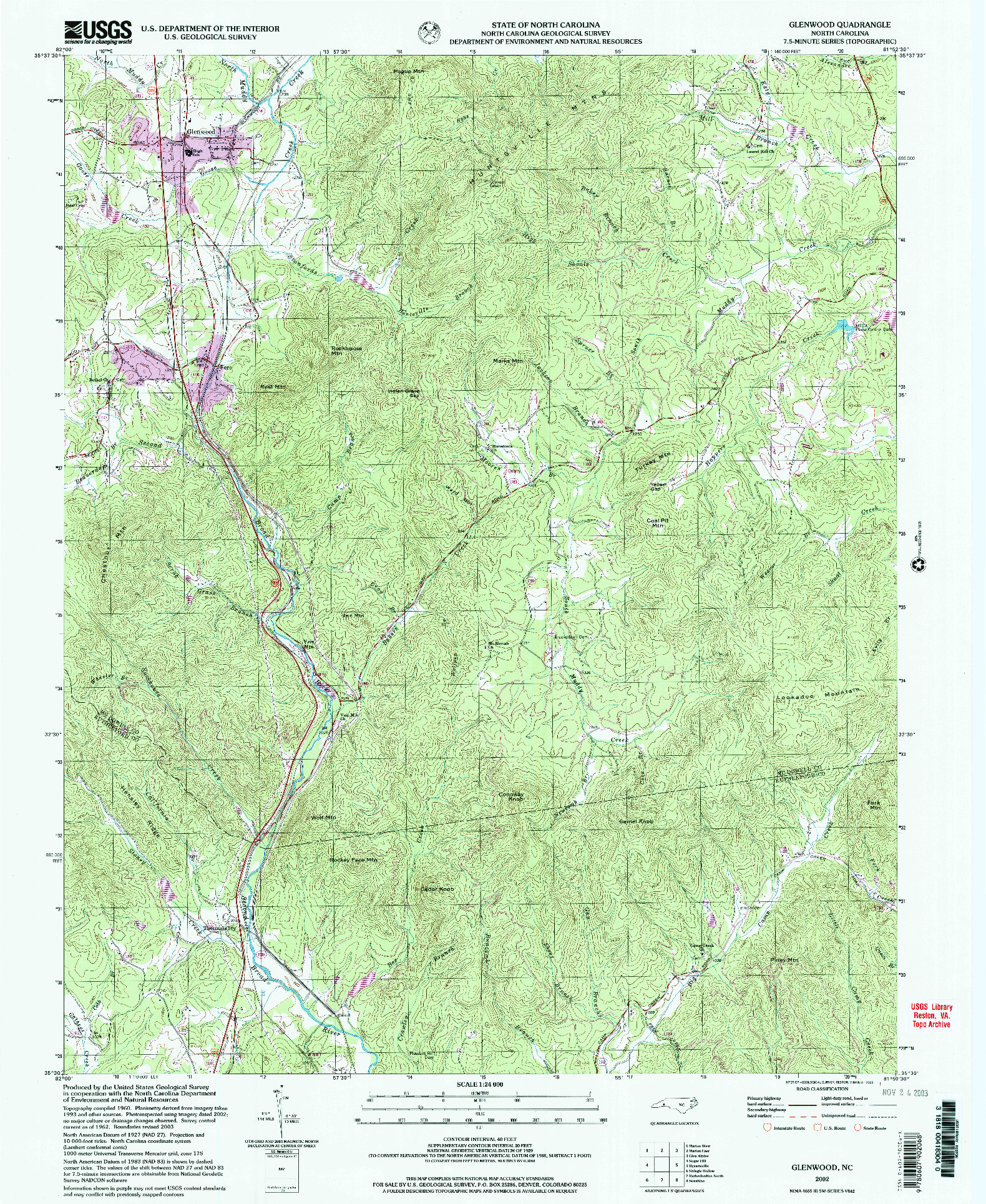 USGS 1:24000-SCALE QUADRANGLE FOR GLENWOOD, NC 2002