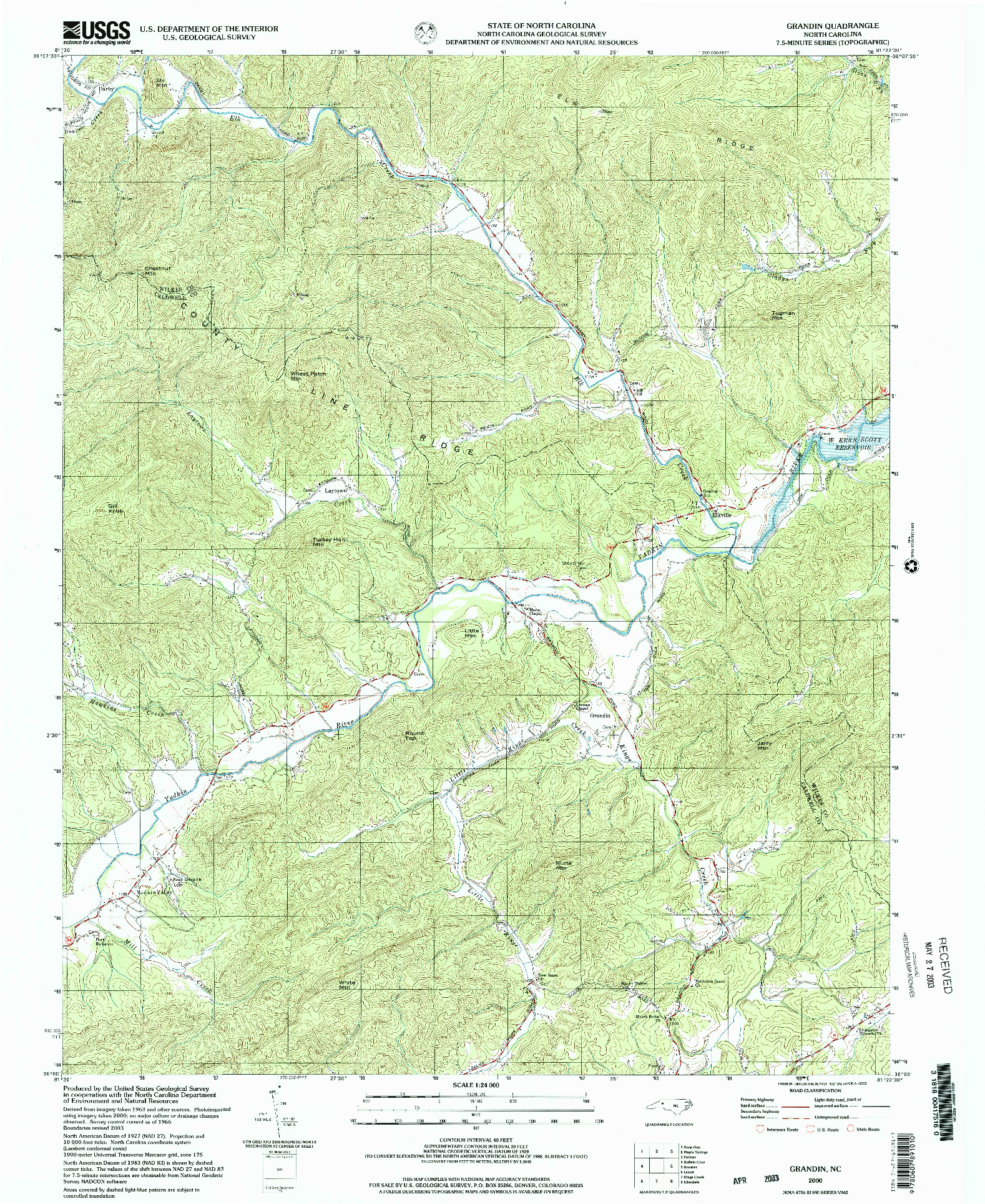 USGS 1:24000-SCALE QUADRANGLE FOR GRANDIN, NC 2000