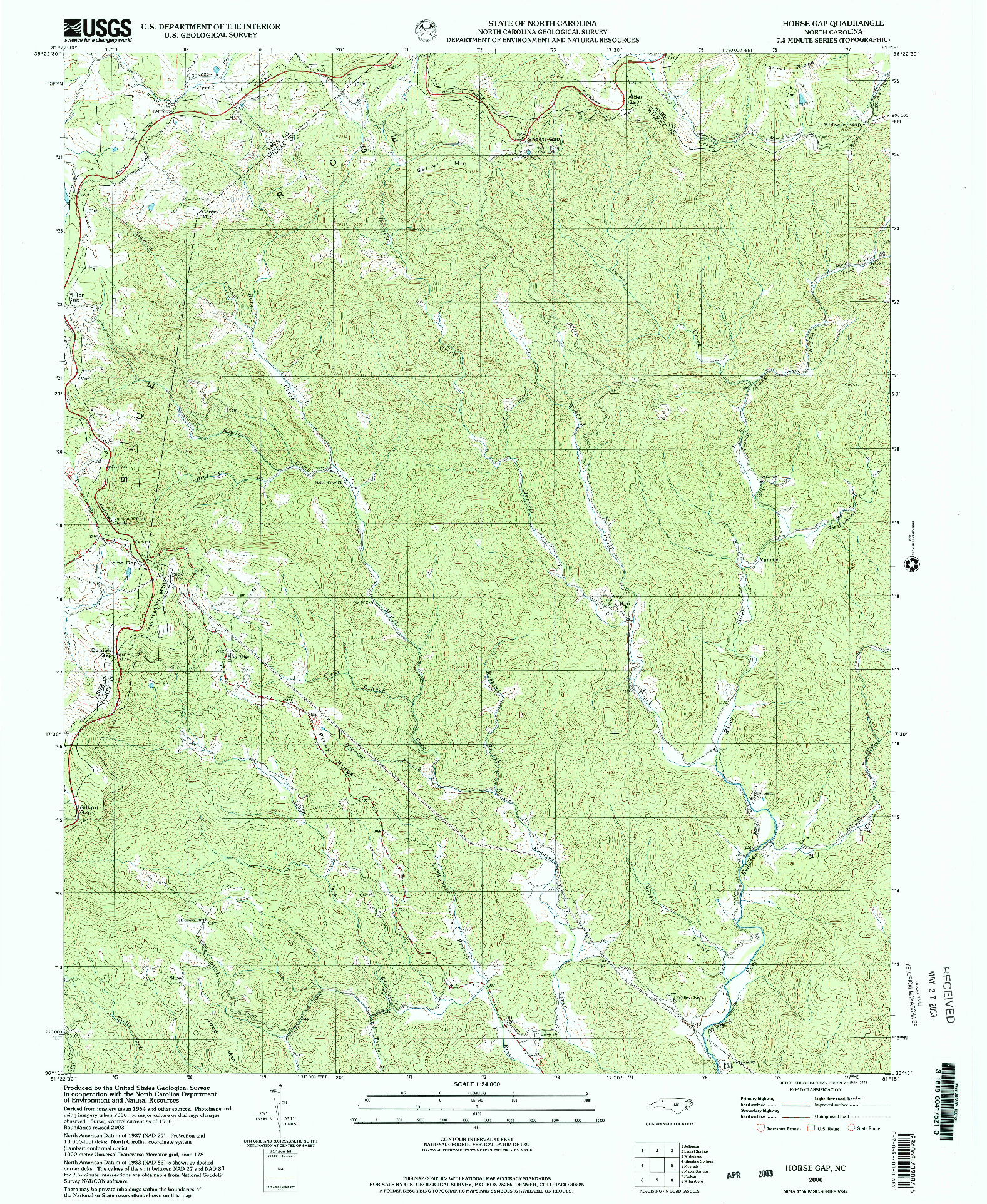 USGS 1:24000-SCALE QUADRANGLE FOR HORSE GAP, NC 2000