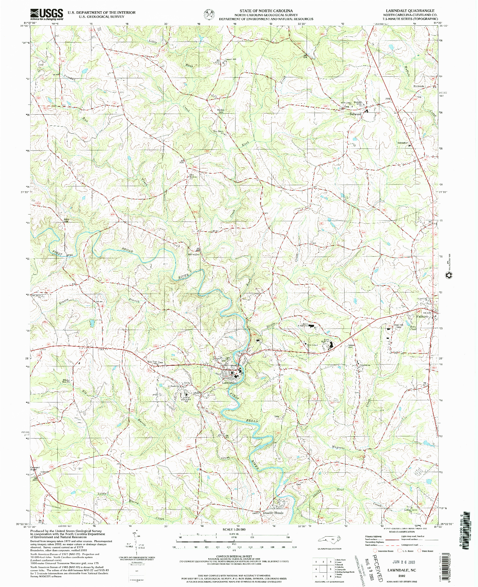 USGS 1:24000-SCALE QUADRANGLE FOR LAWNDALE, NC 2002