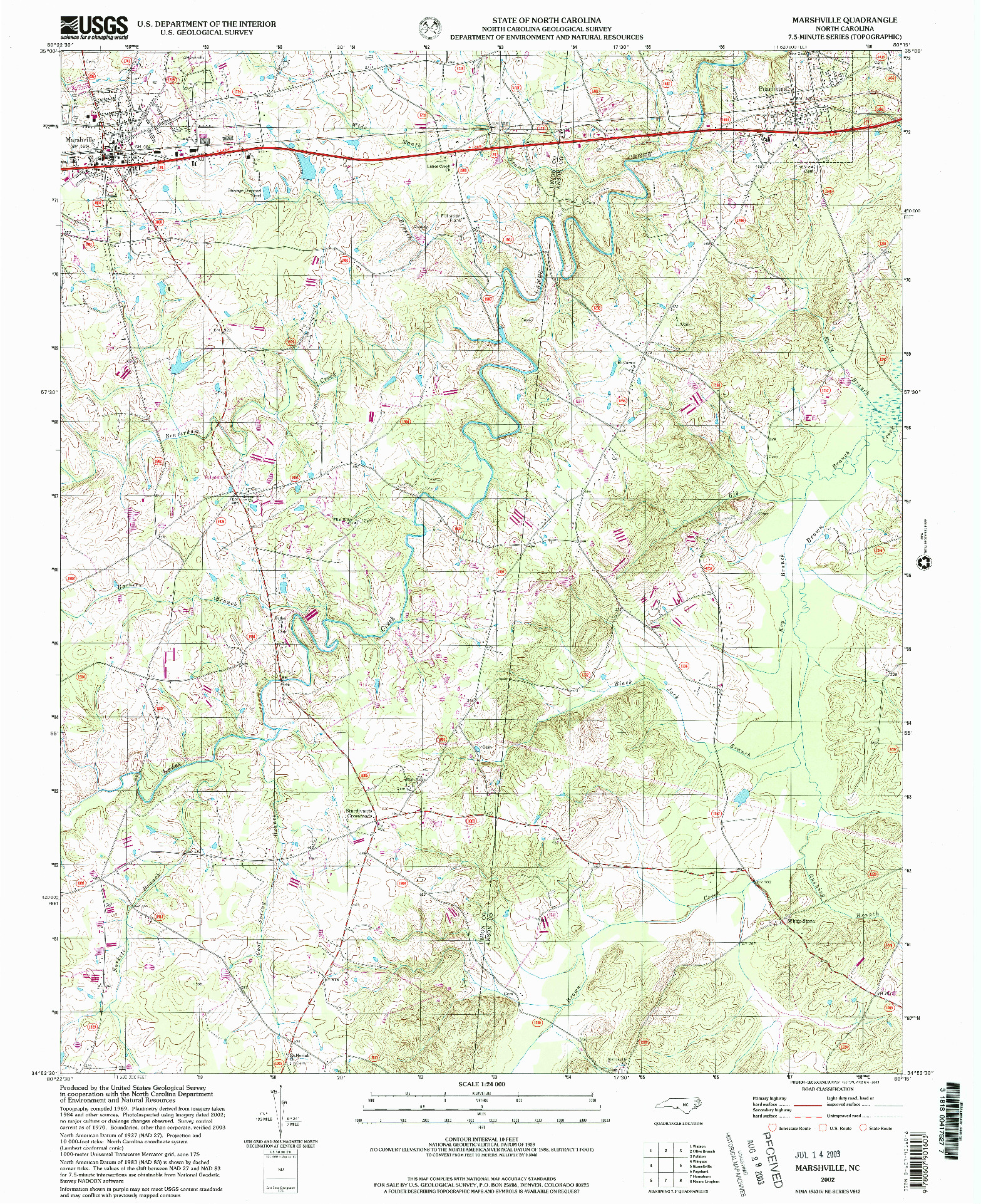 USGS 1:24000-SCALE QUADRANGLE FOR MARSHVILLE, NC 2002