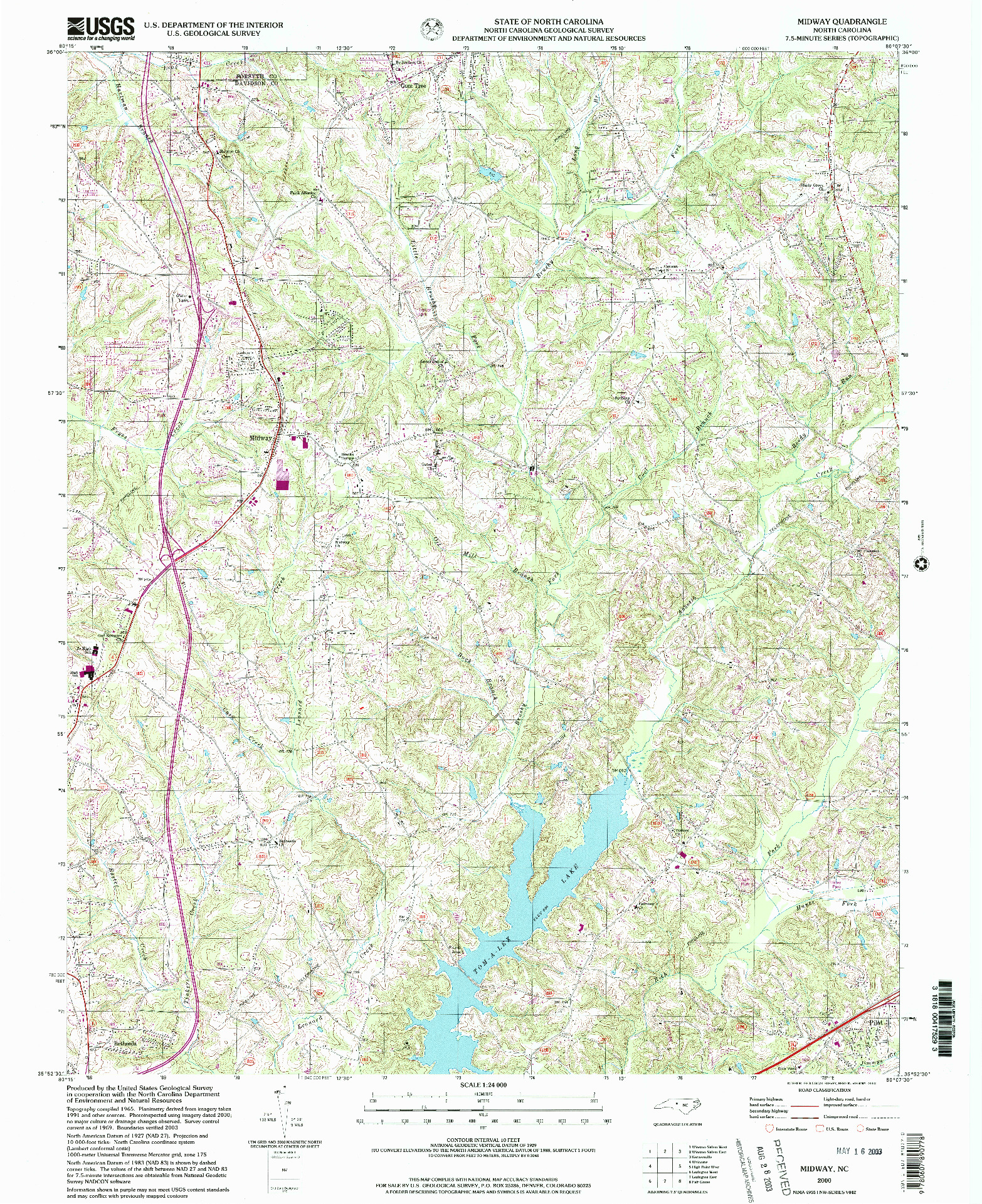 USGS 1:24000-SCALE QUADRANGLE FOR MIDWAY, NC 2000