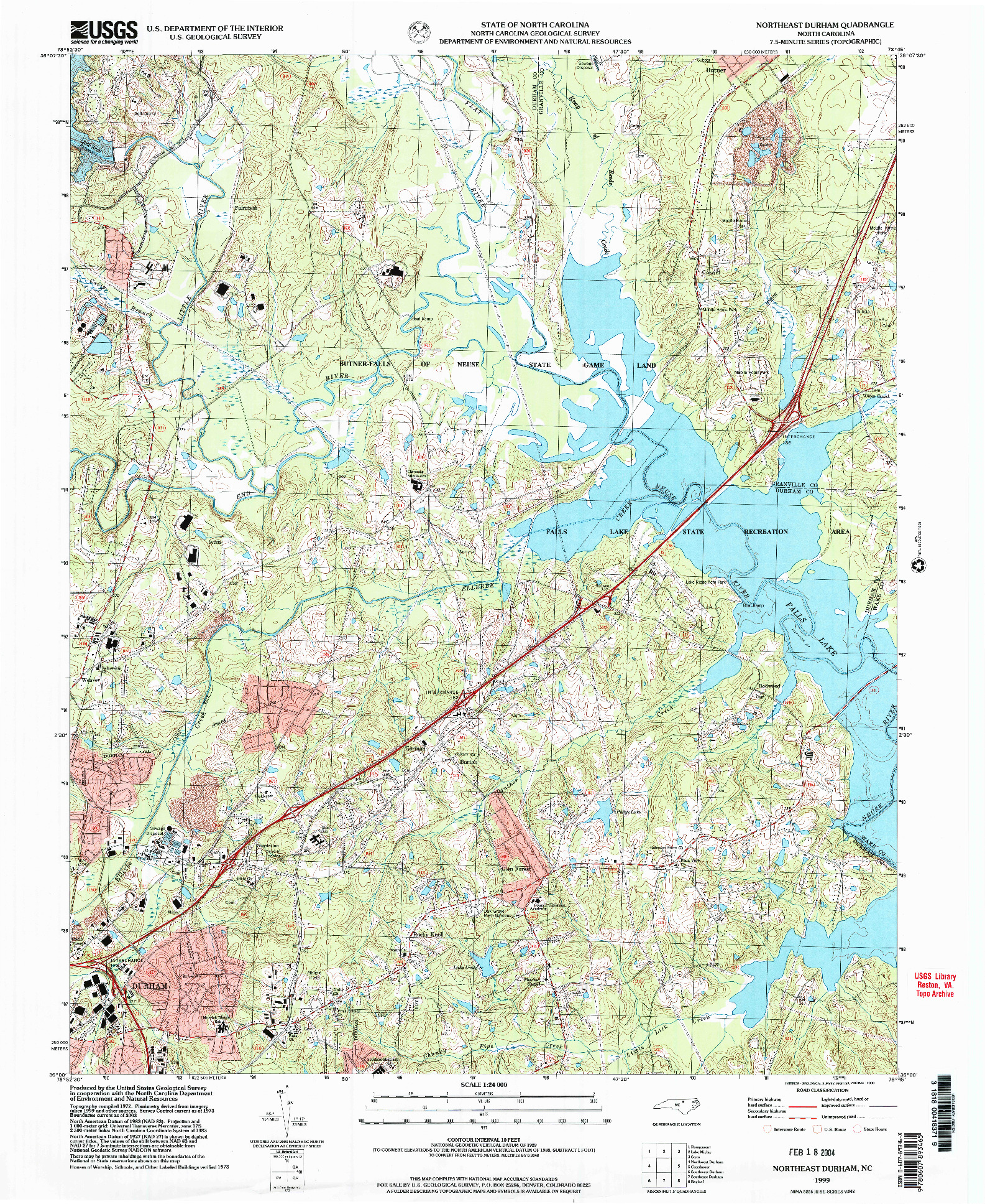 USGS 1:24000-SCALE QUADRANGLE FOR NORTHEAST DURHAM, NC 1999